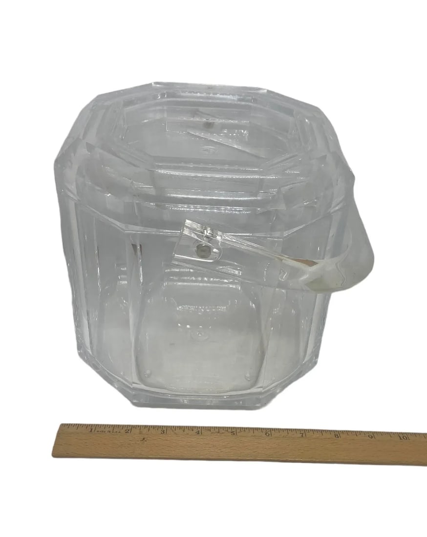 Mid Century Modern Lucite Octagon Shape Ice Bucket - 11
