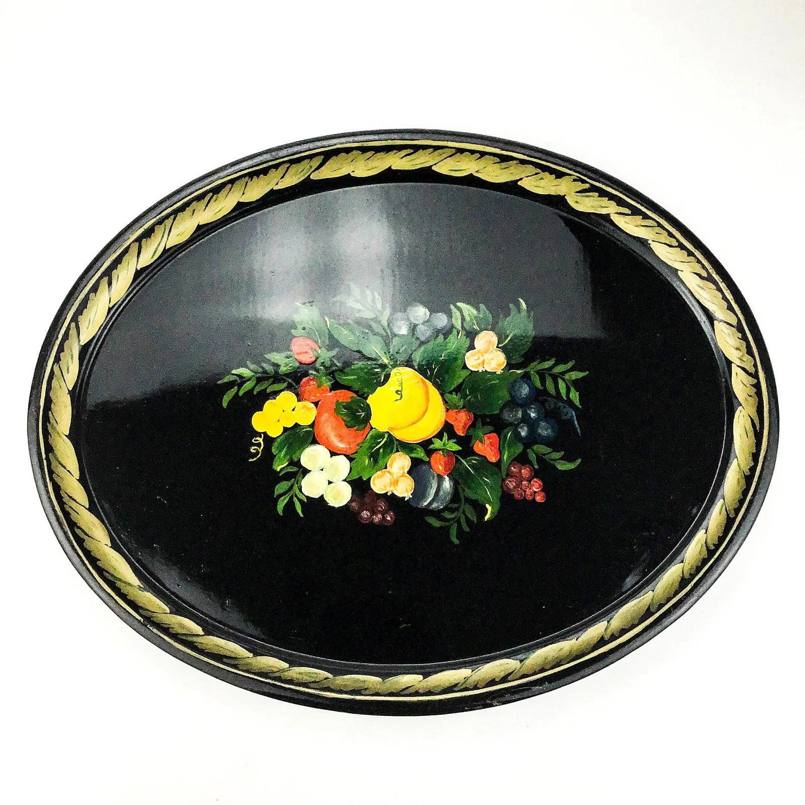 Large Hand Painted Metal Toleware Serving Tray - 2