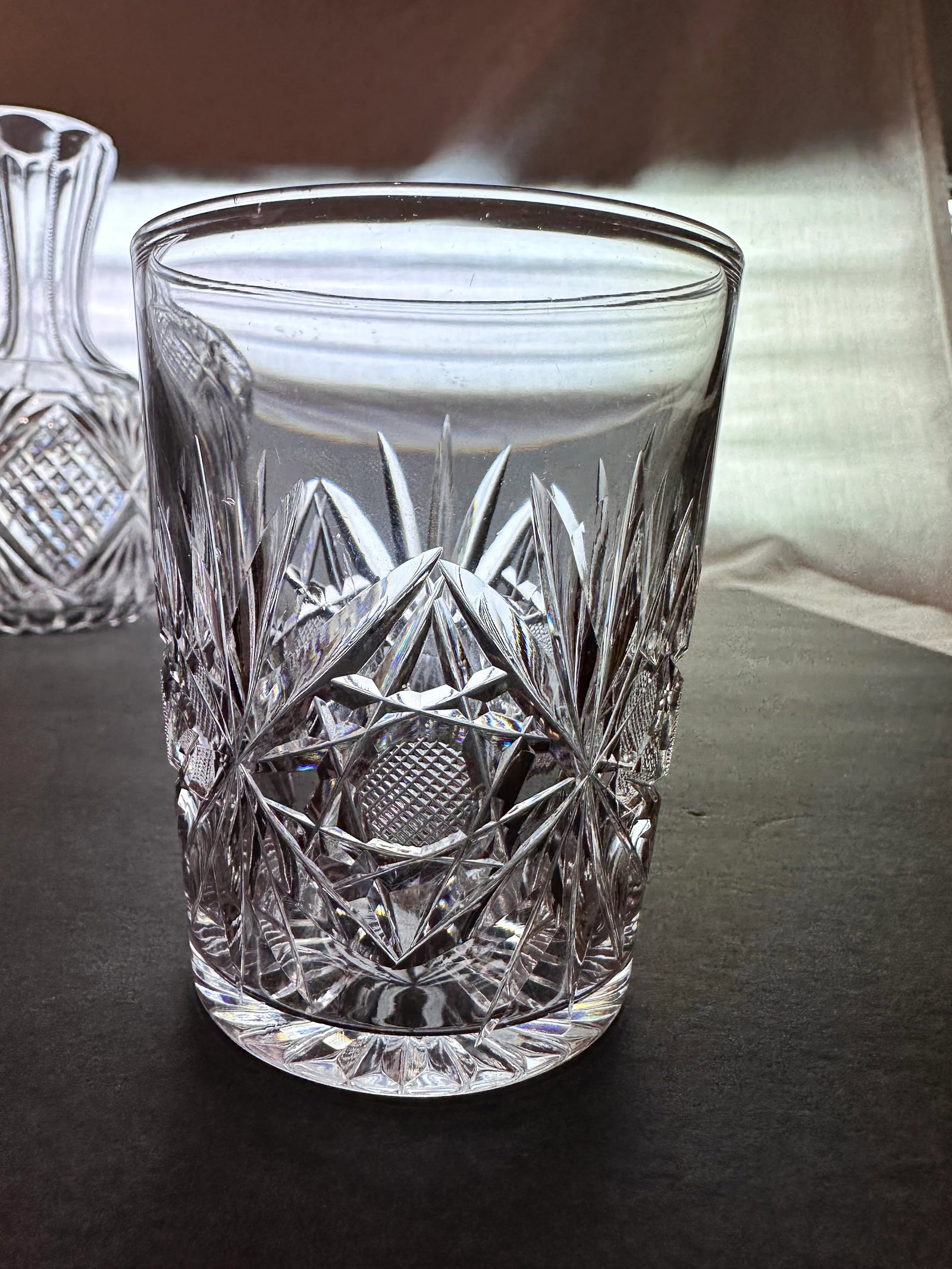 Antique American Brilliant Period Cut Crystal Carafe and Tumblers Set- 3 Pieces - 6
