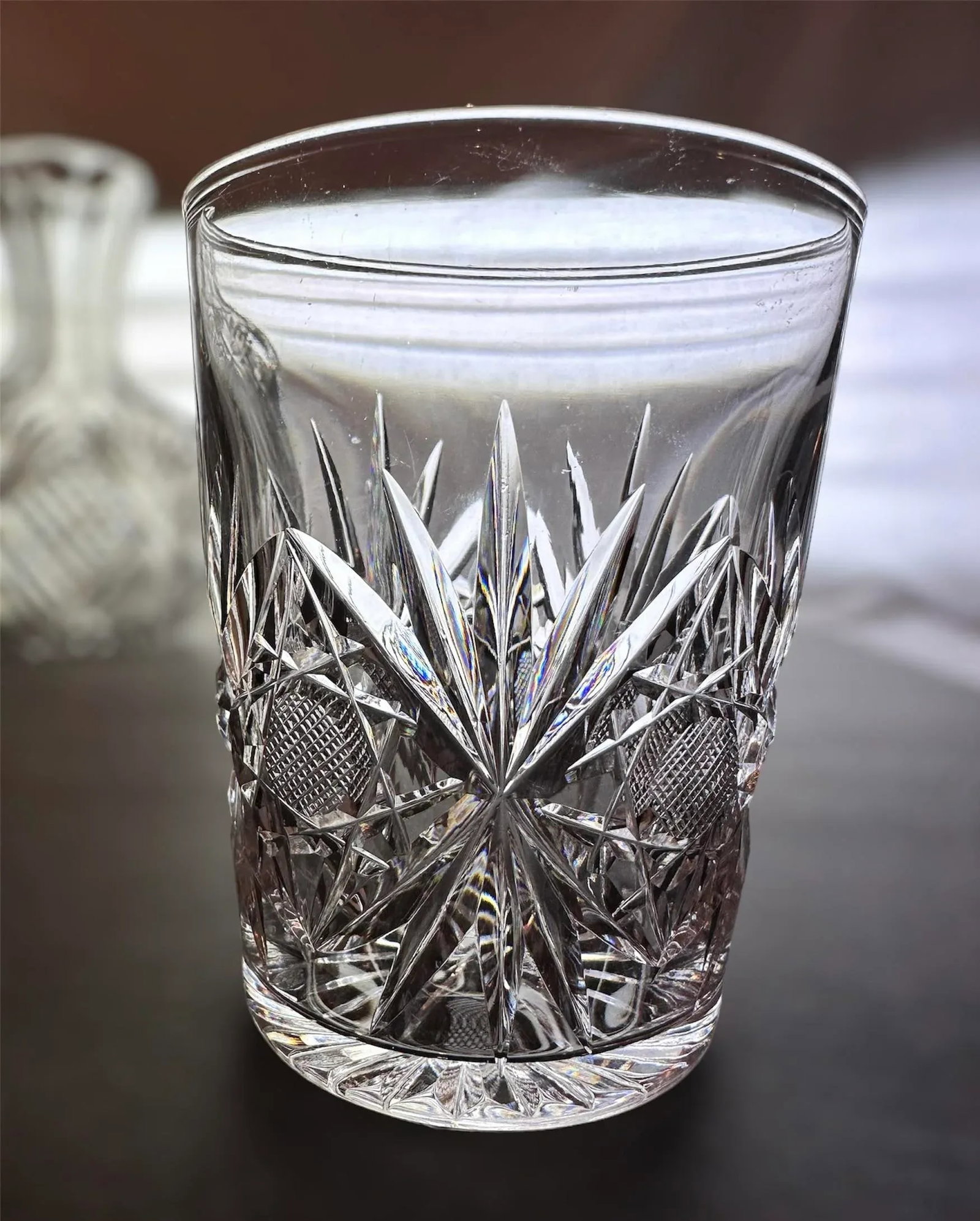 Antique American Brilliant Period Cut Crystal Carafe and Tumblers Set- 3 Pieces - 7