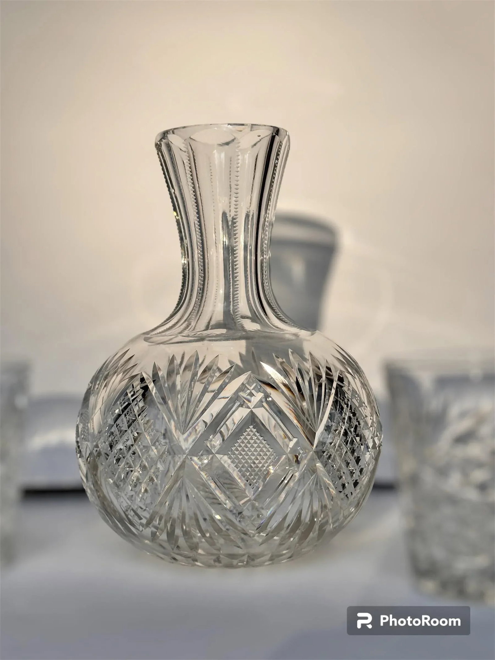 Antique American Brilliant Period Cut Crystal Carafe and Tumblers Set- 3 Pieces - 8