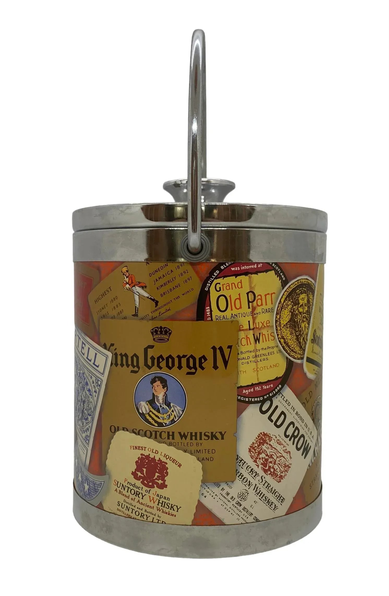 Mid 20th Century Small Polychrome Plastic and Chrome Italian Ice Bucket With Liquor Labels Design - 2