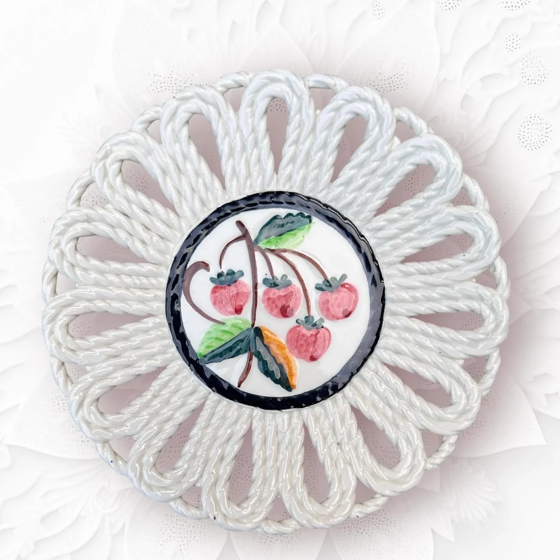 Majolica Hand Painted Strawberries Ceramic Plate Made in Spain - 3