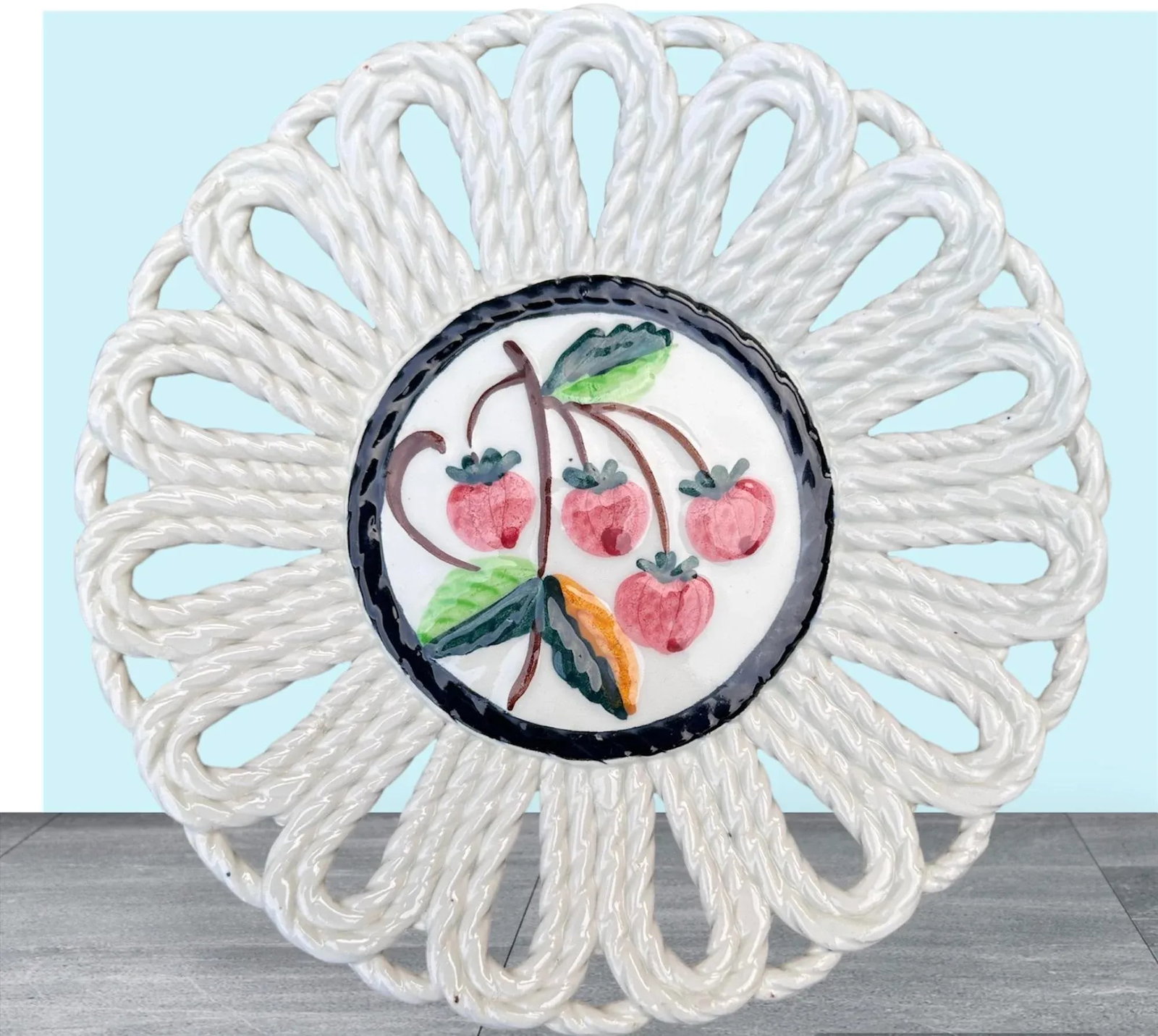 Majolica Hand Painted Strawberries Ceramic Plate Made in Spain - 7