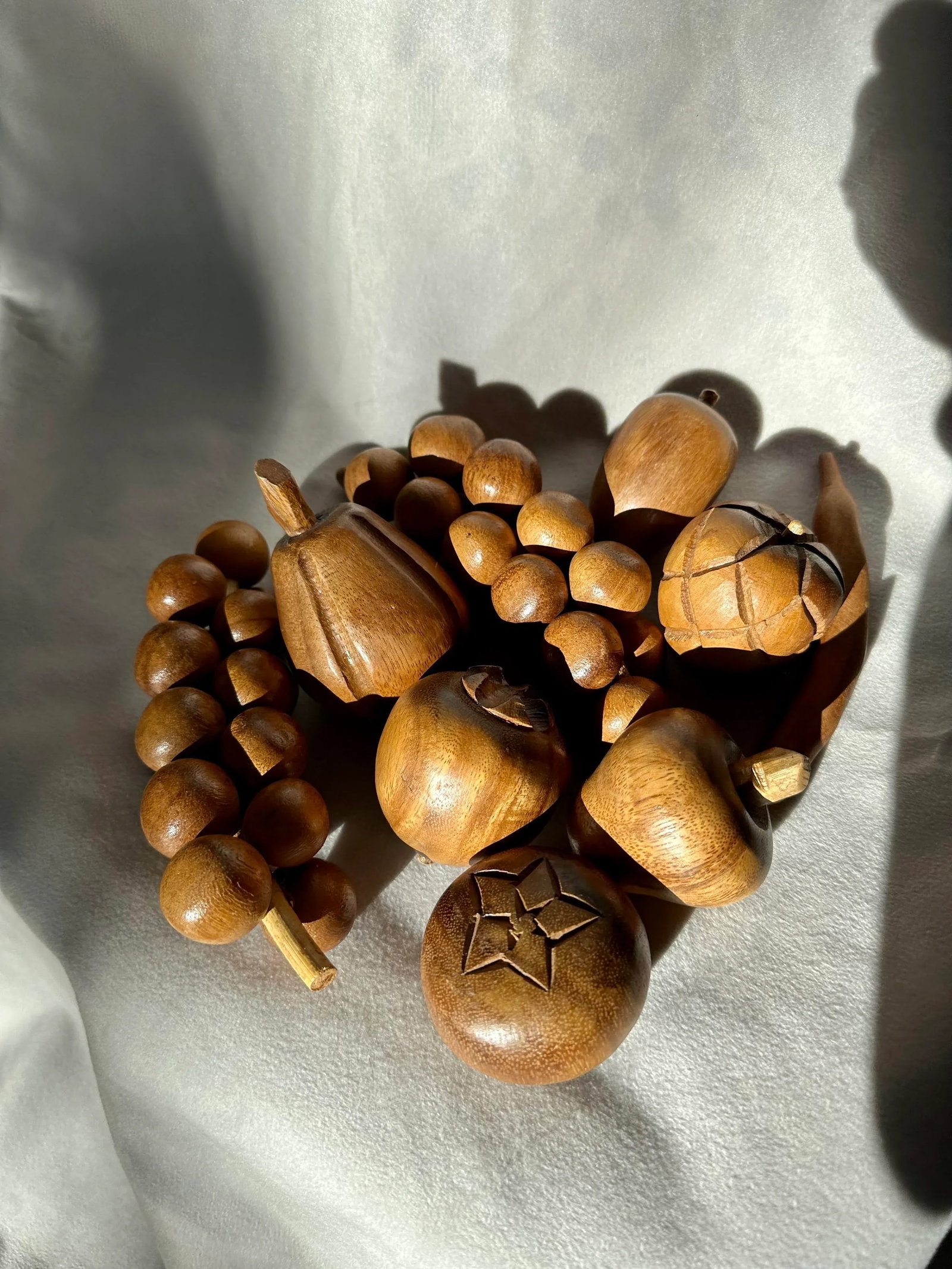 Mid Century Modern Wood Carved Fruit- Set of 9 - 10