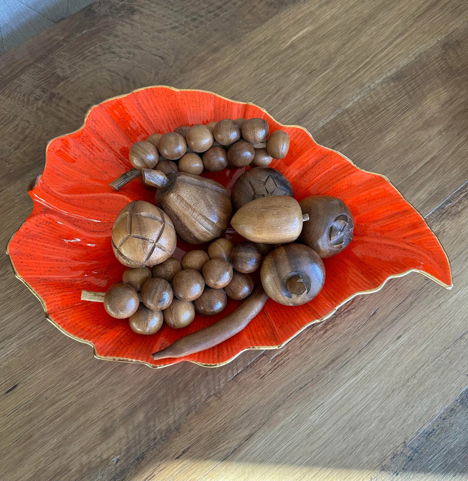 Mid Century Modern Wood Carved Fruit- Set of 9 - 4