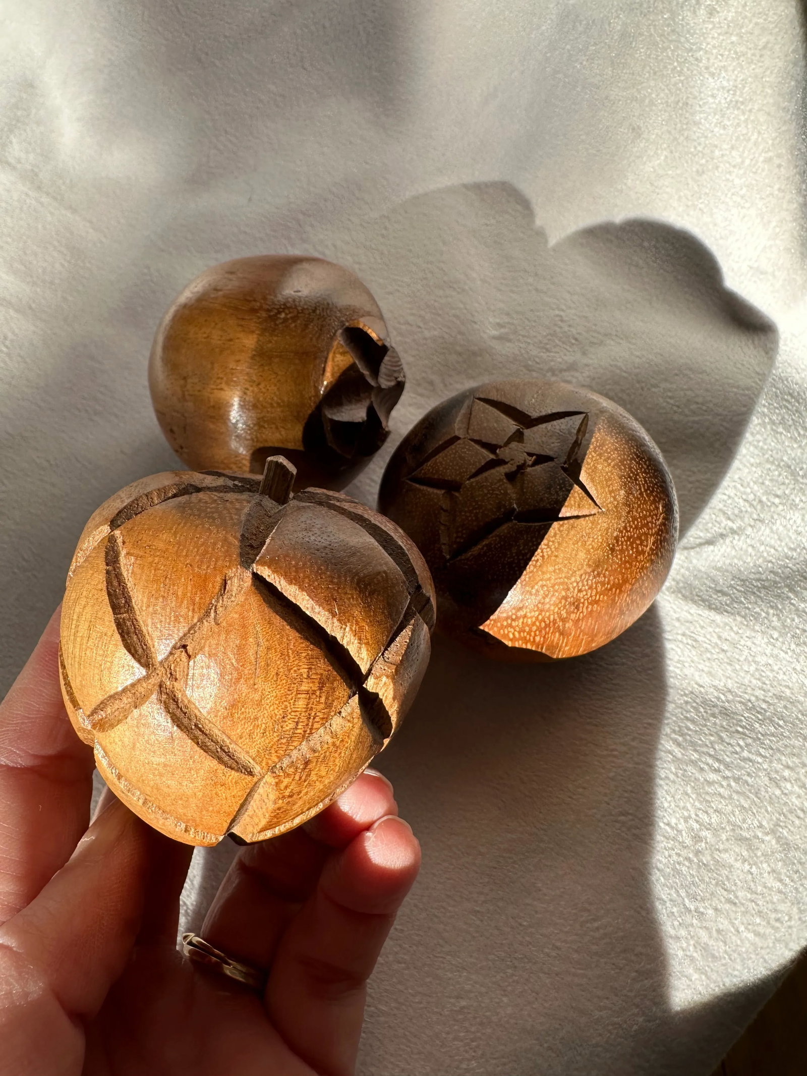 Mid Century Modern Wood Carved Fruit- Set of 9 - 5