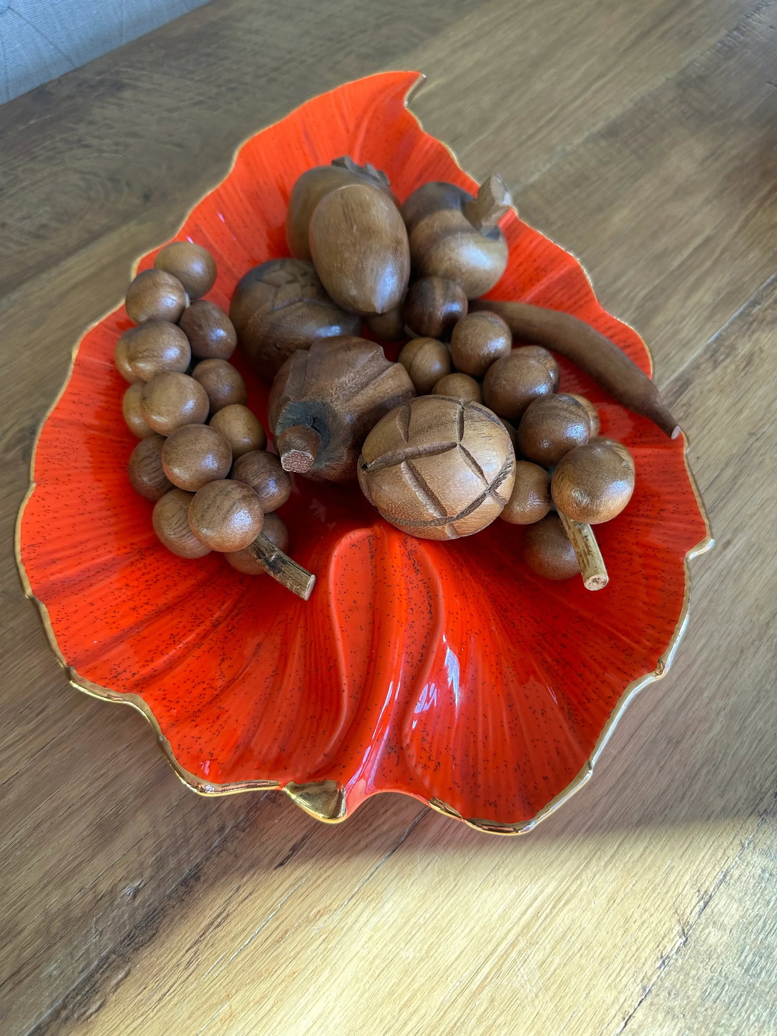 Mid Century Modern Wood Carved Fruit- Set of 9 - 7
