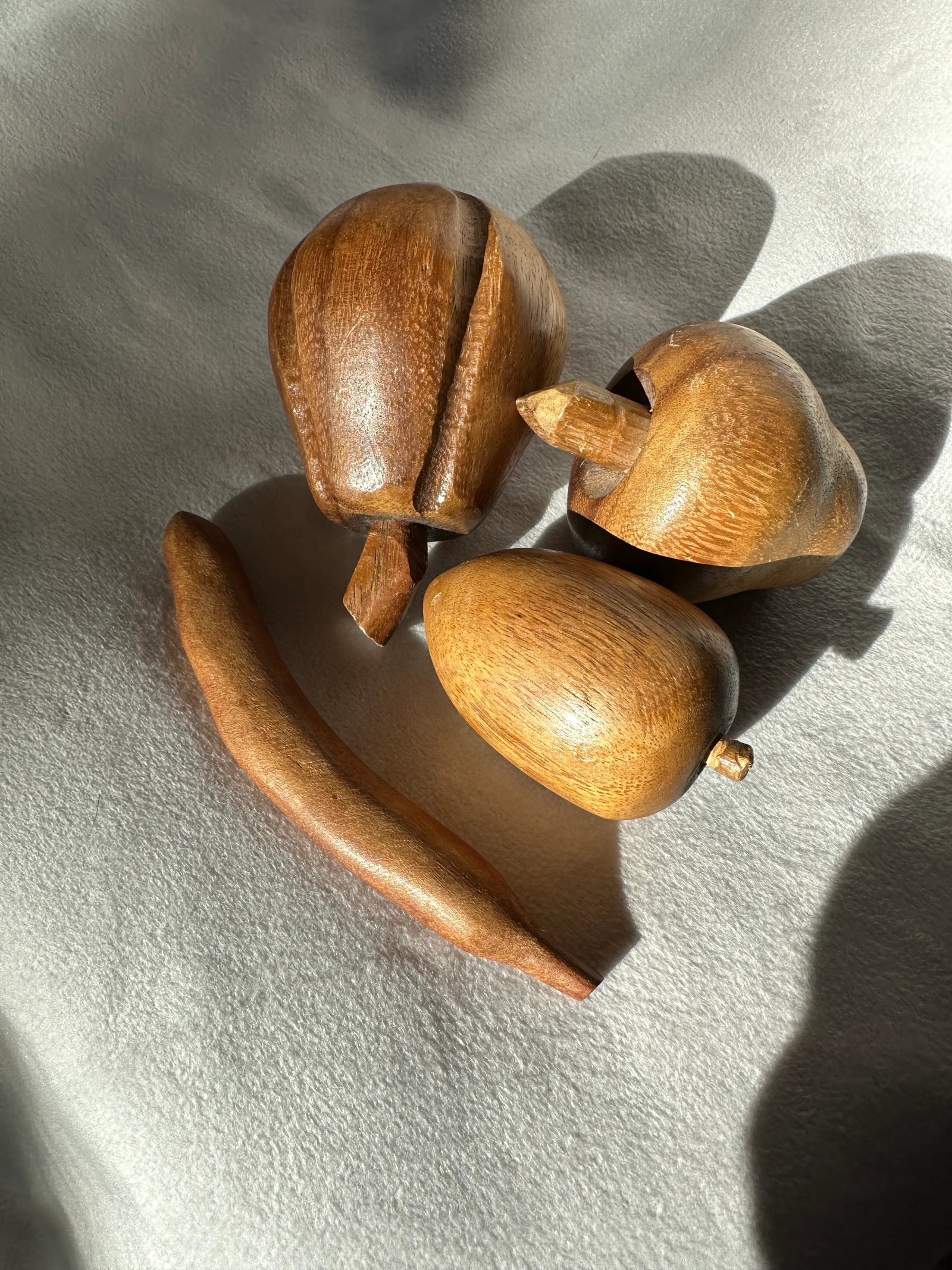 Mid Century Modern Wood Carved Fruit- Set of 9 - 9
