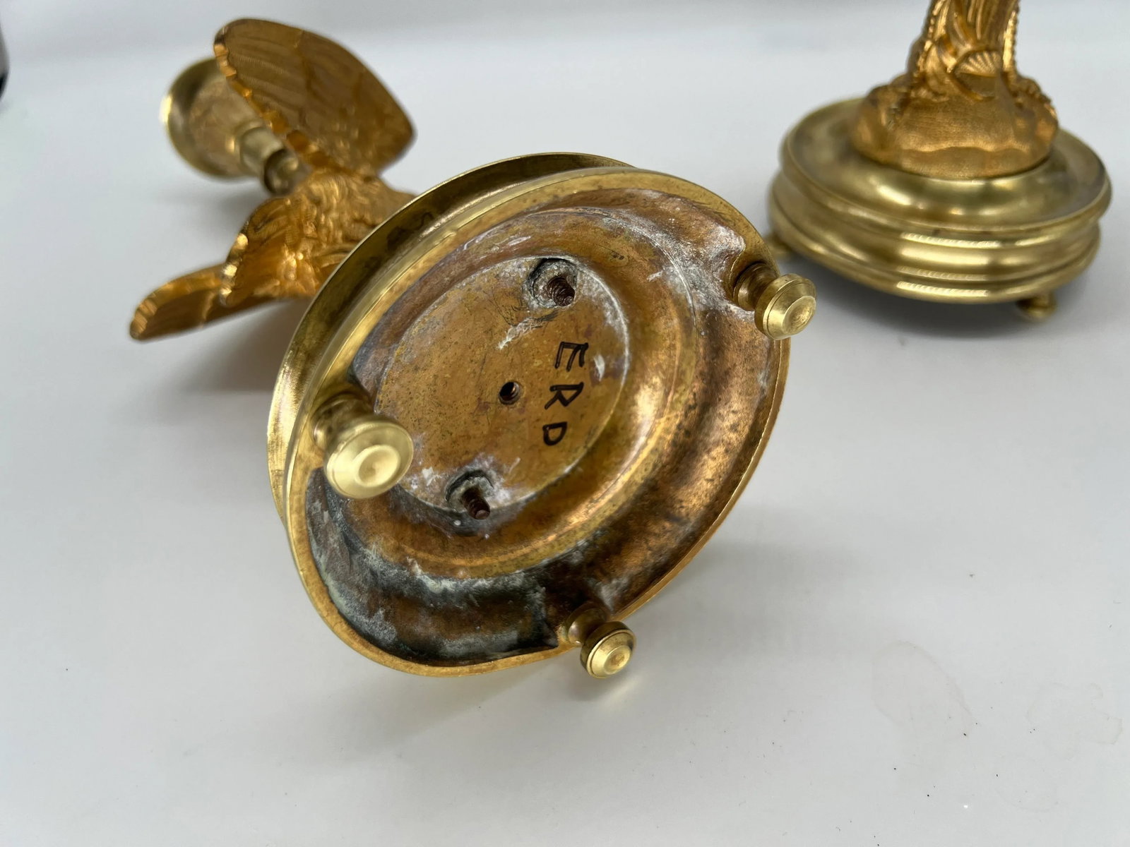 Pair, French Empire Gilt Bronze Crane Motif Candlesticks Circa 1815 - 11