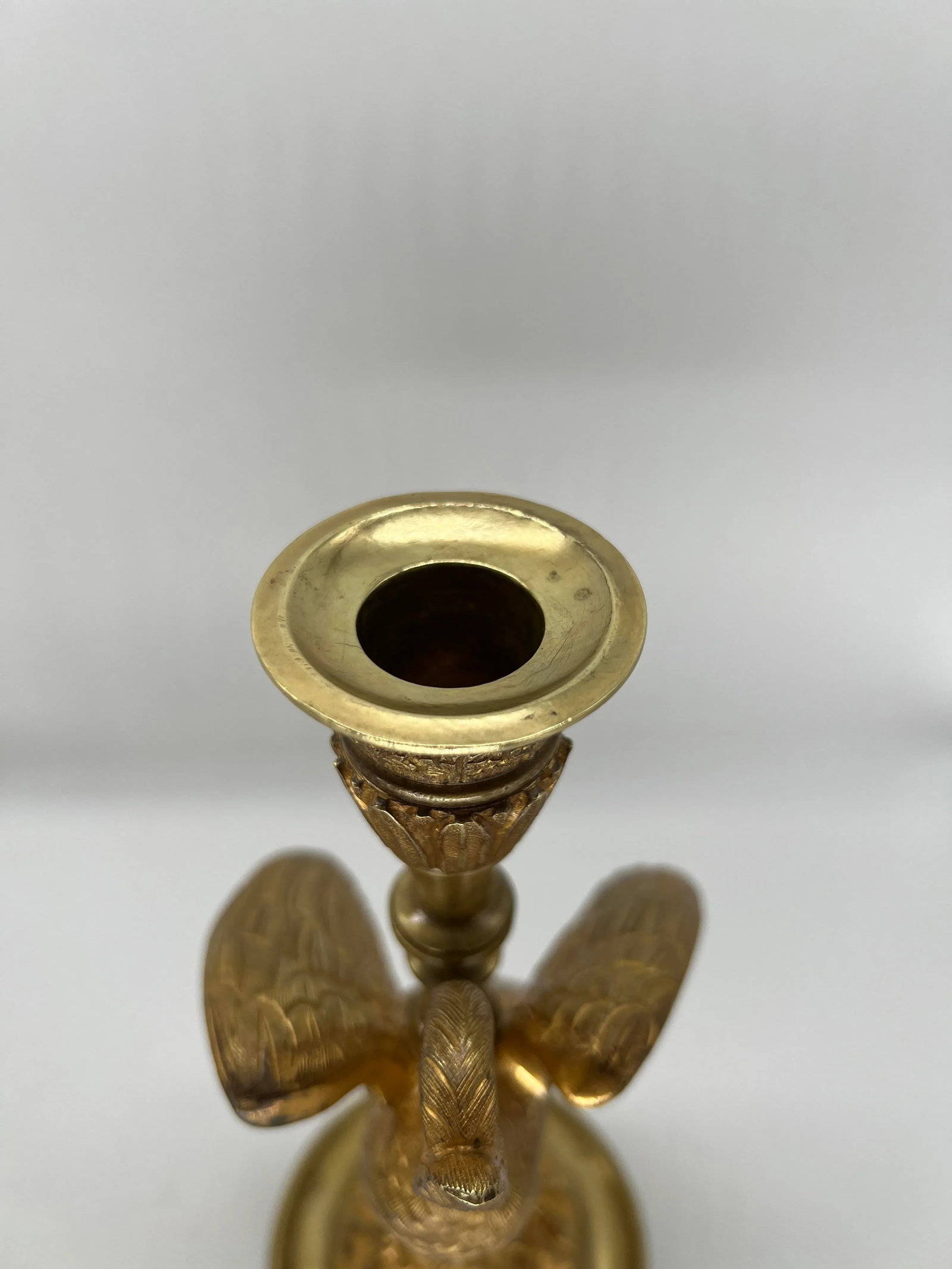 Pair, French Empire Gilt Bronze Crane Motif Candlesticks Circa 1815 - 6