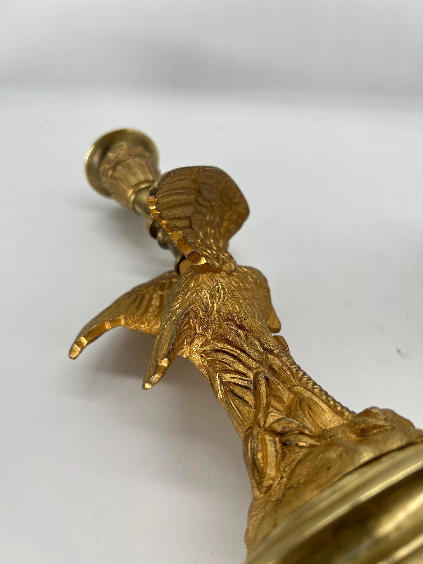 Pair, French Empire Gilt Bronze Crane Motif Candlesticks Circa 1815 - 7