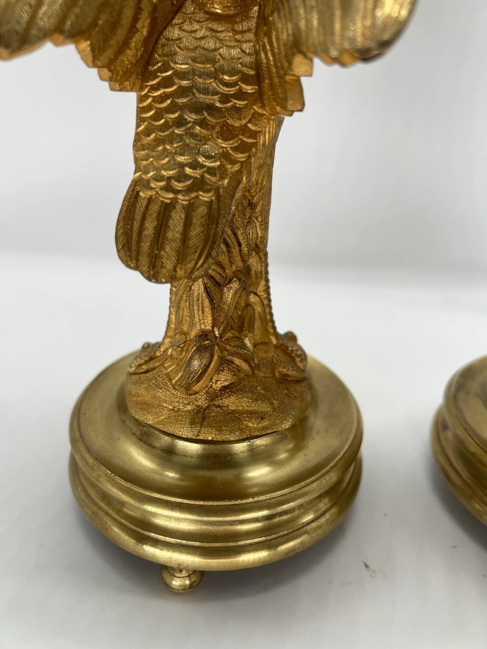 Pair, French Empire Gilt Bronze Crane Motif Candlesticks Circa 1815 - 8