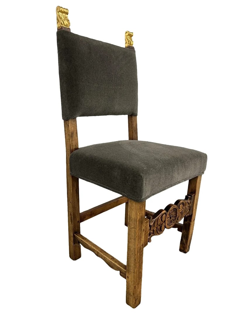 19th Century Spanish Baroque Giltwood & Mohair Upholstered Side Chair - 2