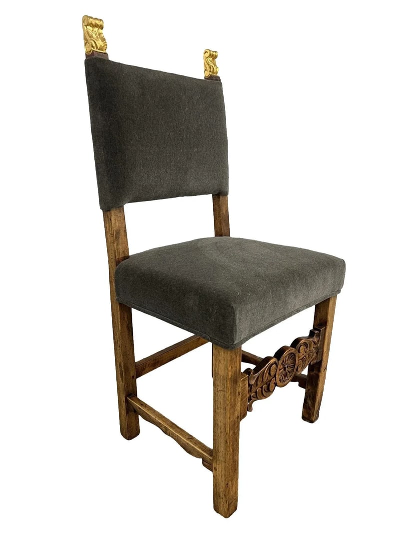 19th Century Spanish Baroque Giltwood & Mohair Upholstered Side Chair - 3