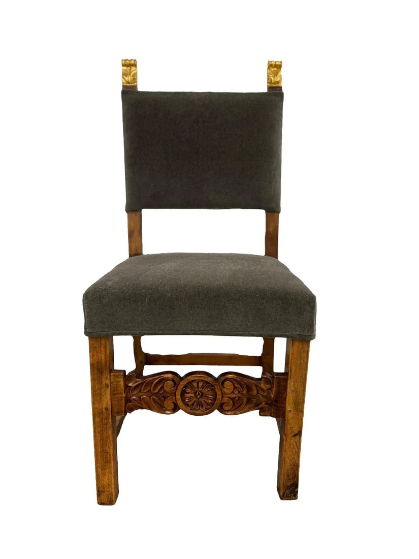 19th Century Spanish Baroque Giltwood & Mohair Upholstered Side Chair - 5