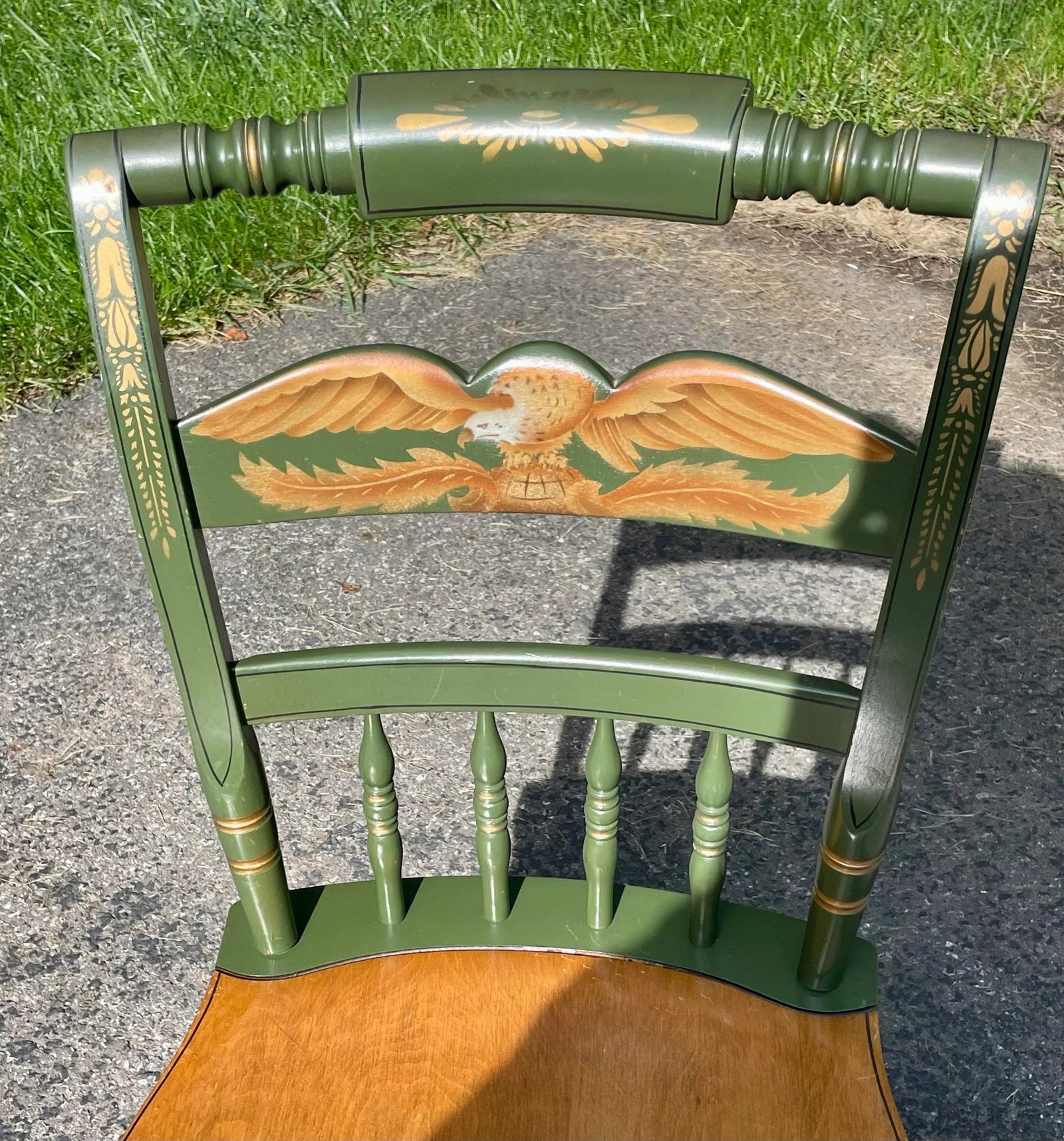 L. Hitchcock, Green, Half Spindle Back Inn Chair With Signature Eagle Stenciling - 12