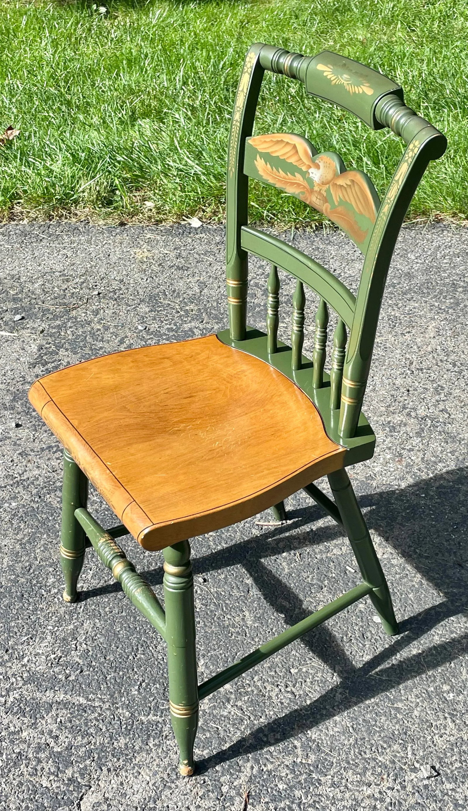 L. Hitchcock, Green, Half Spindle Back Inn Chair With Signature Eagle Stenciling - 2