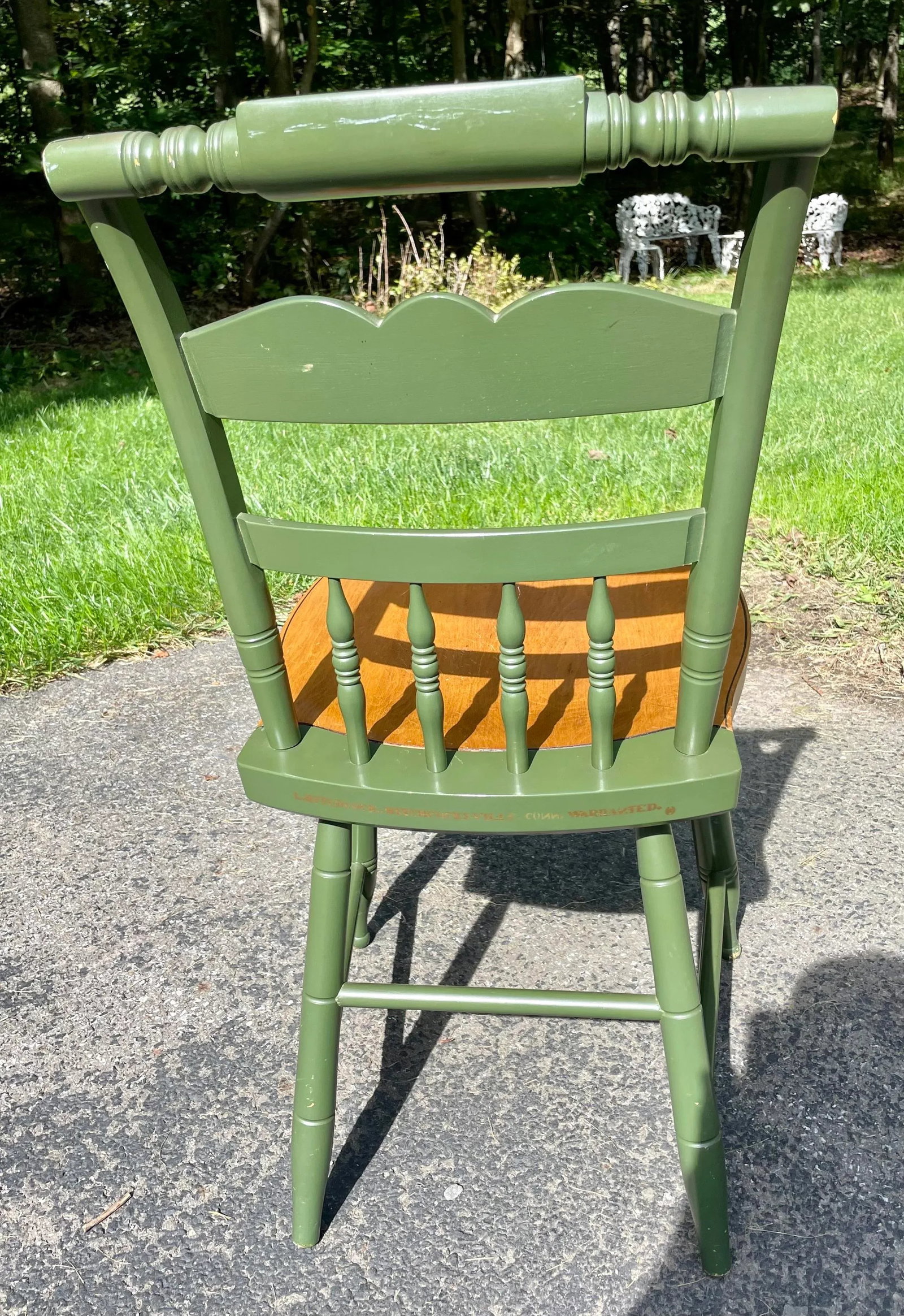 L. Hitchcock, Green, Half Spindle Back Inn Chair With Signature Eagle Stenciling - 3