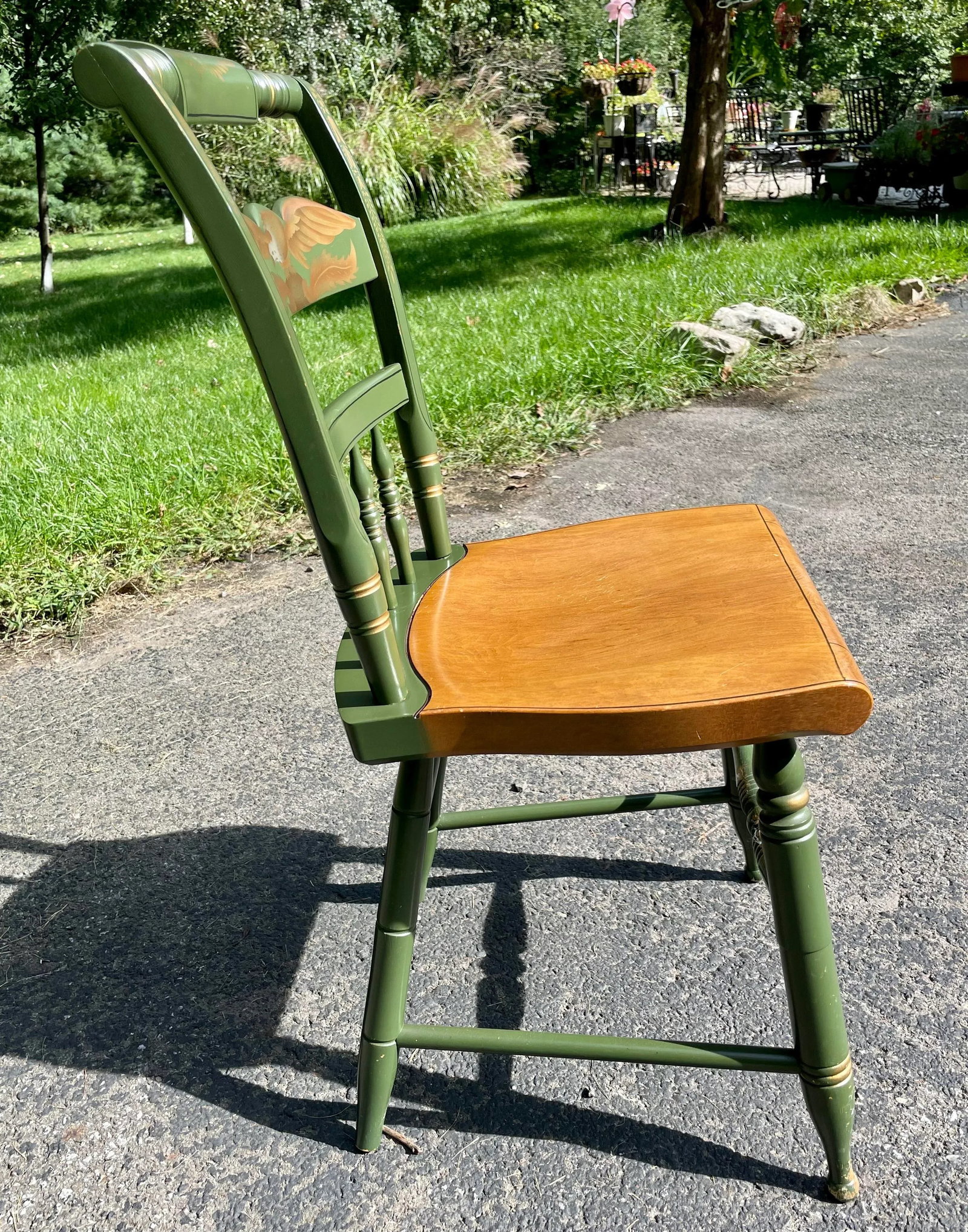 L. Hitchcock, Green, Half Spindle Back Inn Chair With Signature Eagle Stenciling - 4