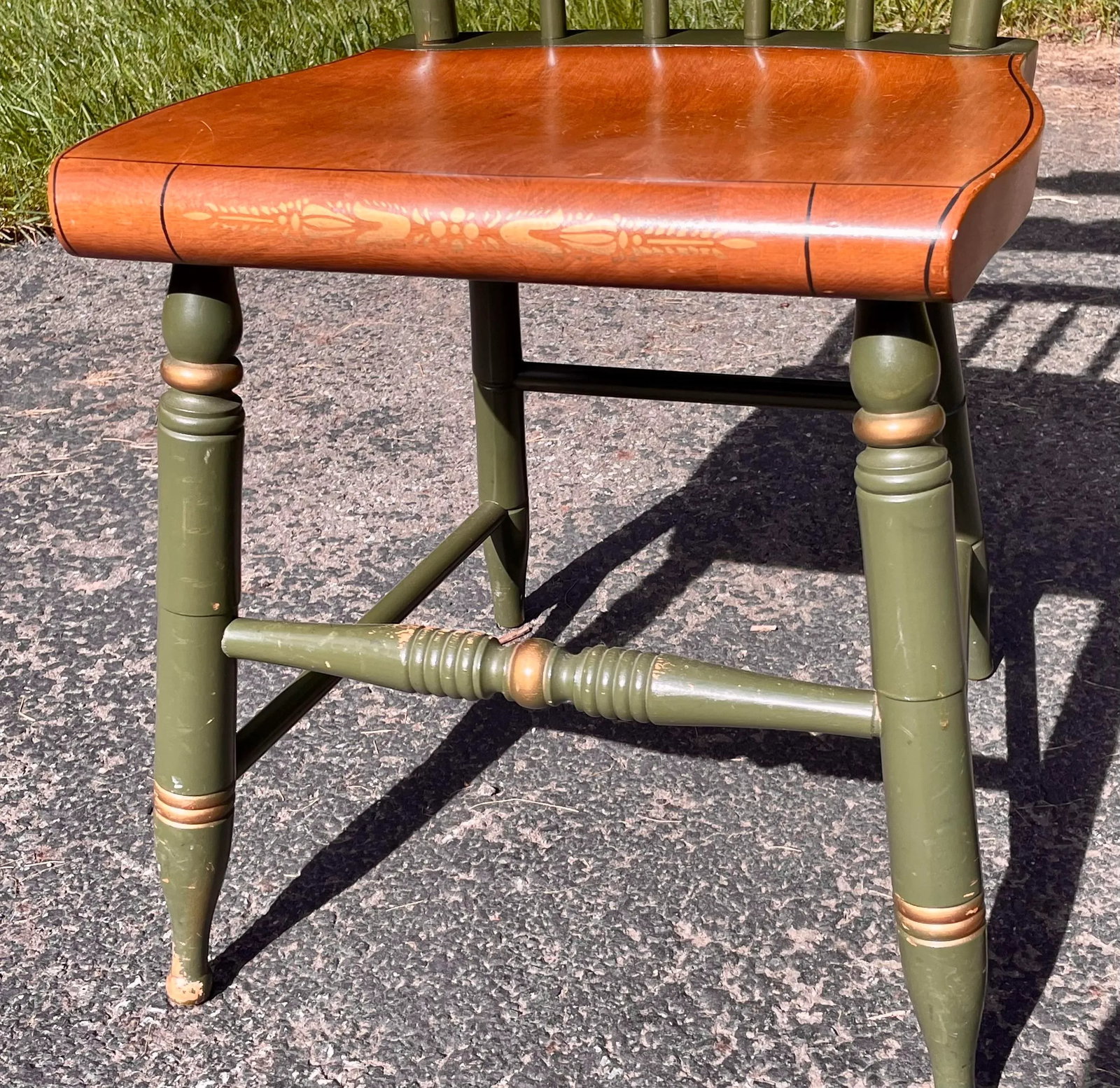 L. Hitchcock, Green, Half Spindle Back Inn Chair With Signature Eagle Stenciling - 6
