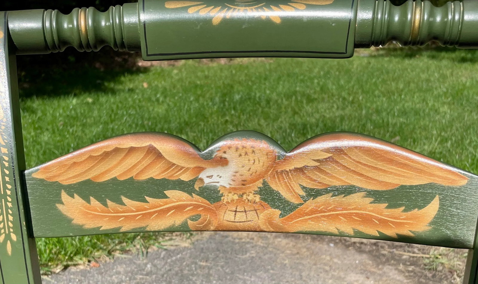 L. Hitchcock, Green, Half Spindle Back Inn Chair With Signature Eagle Stenciling - 7