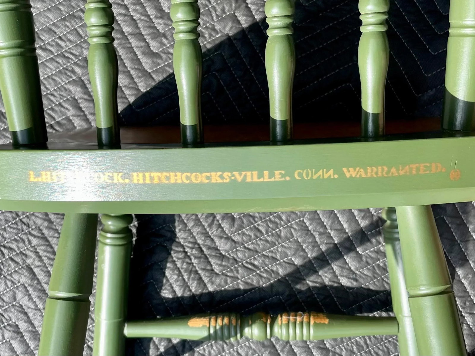 L. Hitchcock, Green, Half Spindle Back Inn Chair With Signature Eagle Stenciling - 9