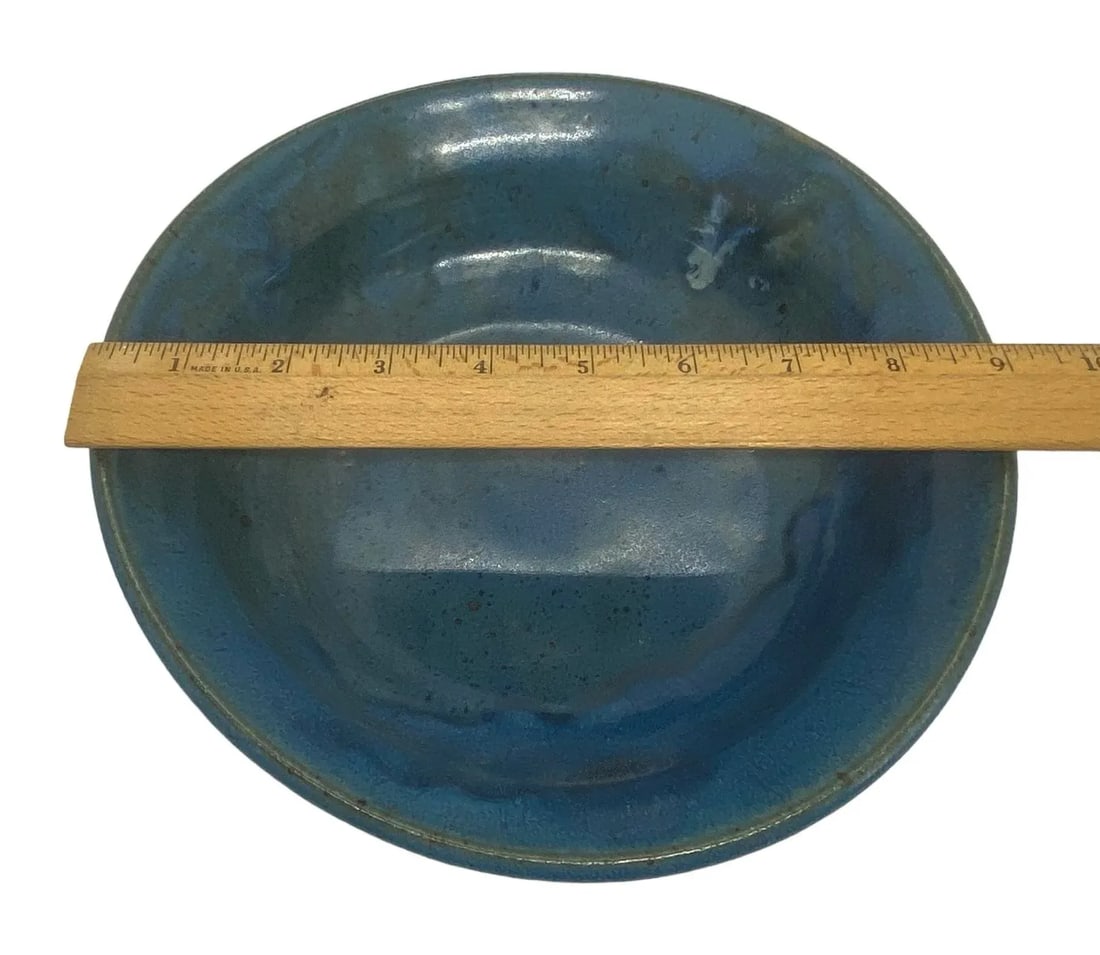 Late 20th Century Contemporary Ceramic Pottery Oblong Blue Black Bowl - 10
