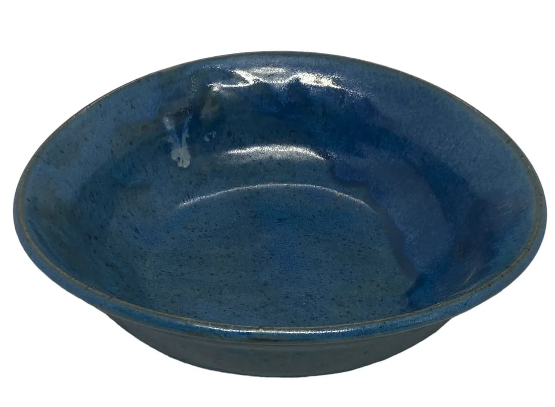 Late 20th Century Contemporary Ceramic Pottery Oblong Blue Black Bowl - 12