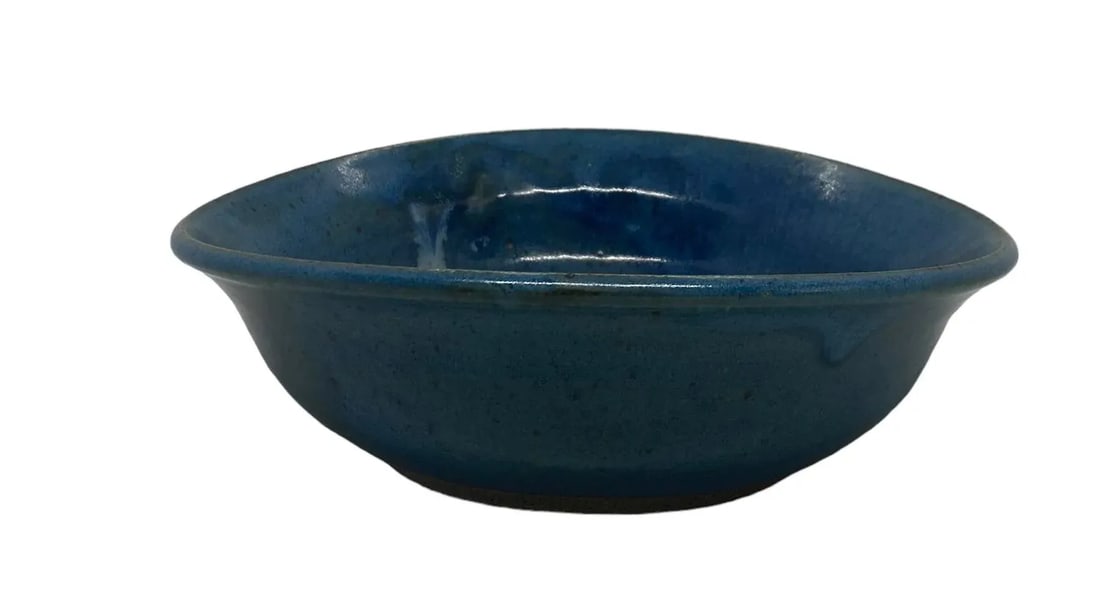 Late 20th Century Contemporary Ceramic Pottery Oblong Blue Black Bowl - 2