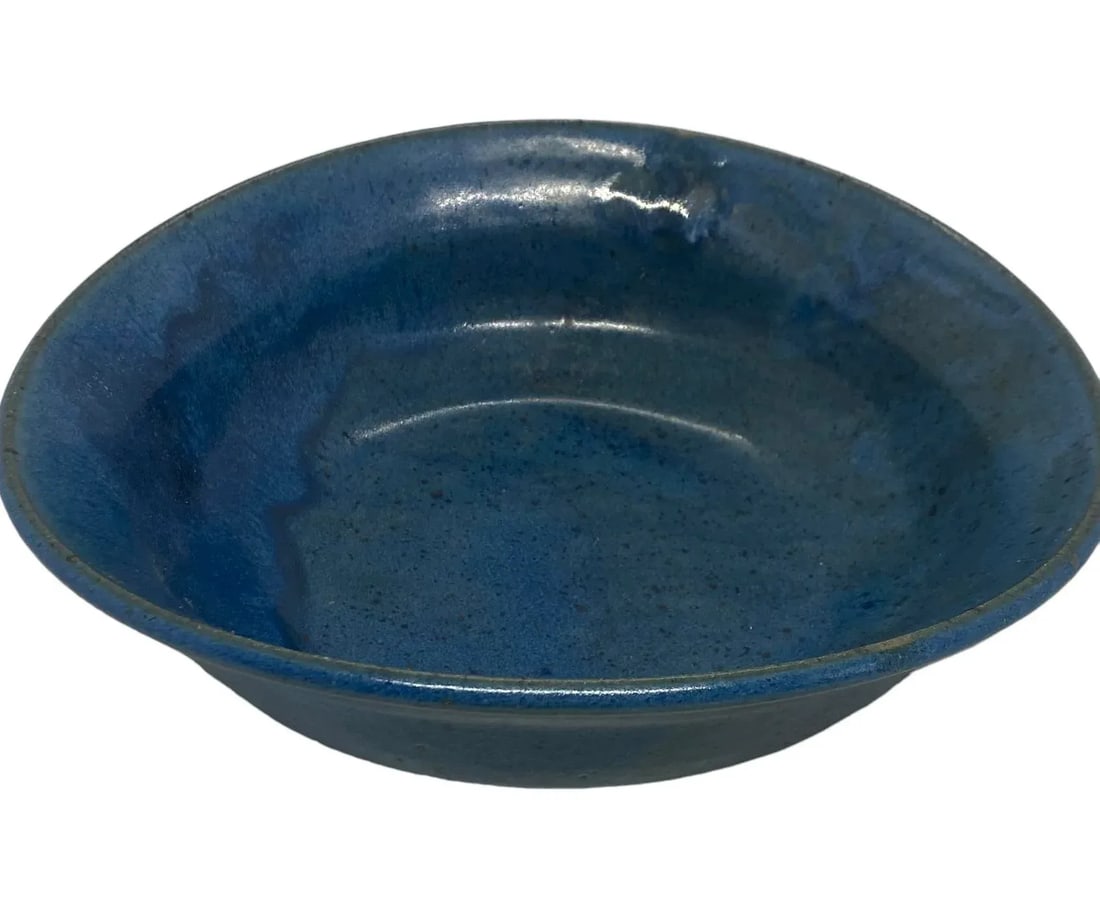 Late 20th Century Contemporary Ceramic Pottery Oblong Blue Black Bowl - 5
