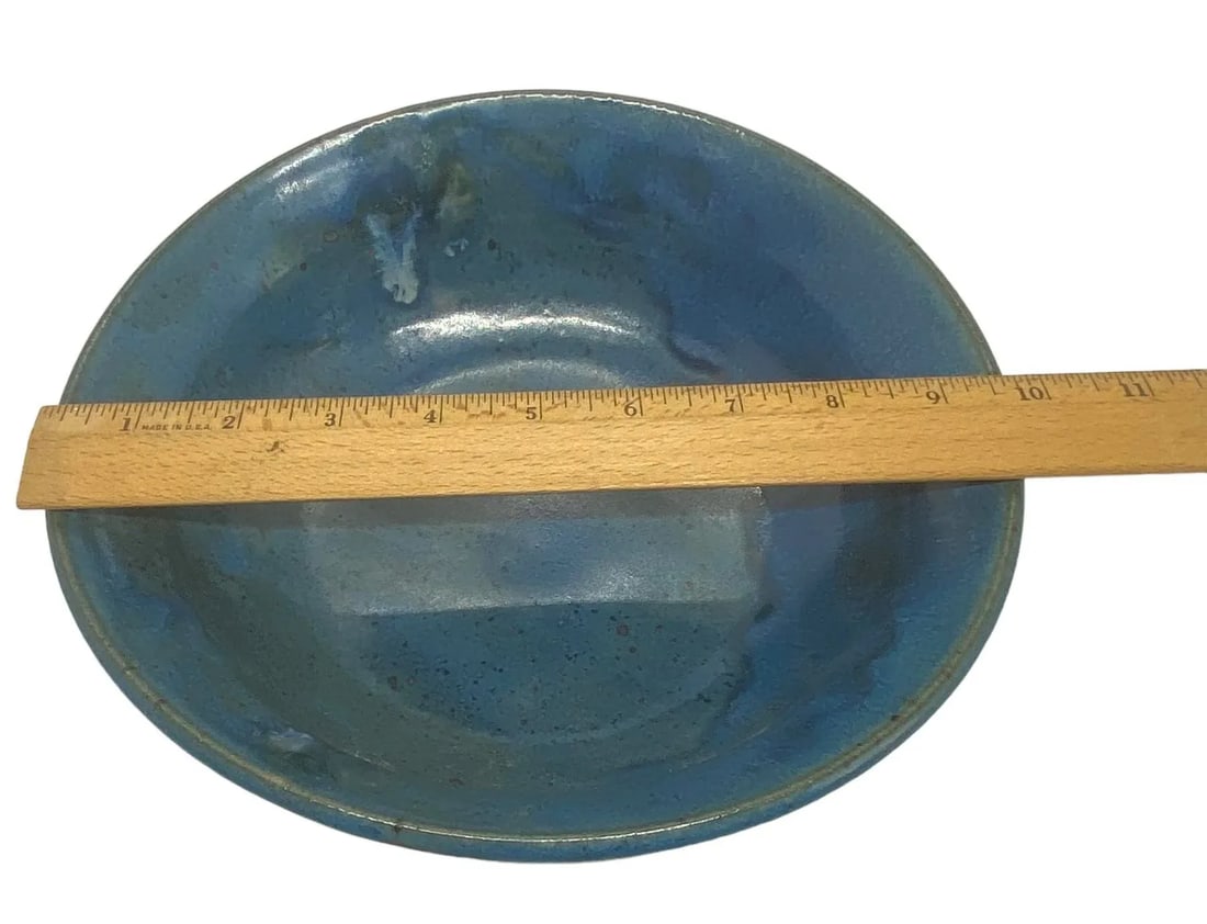 Late 20th Century Contemporary Ceramic Pottery Oblong Blue Black Bowl - 9