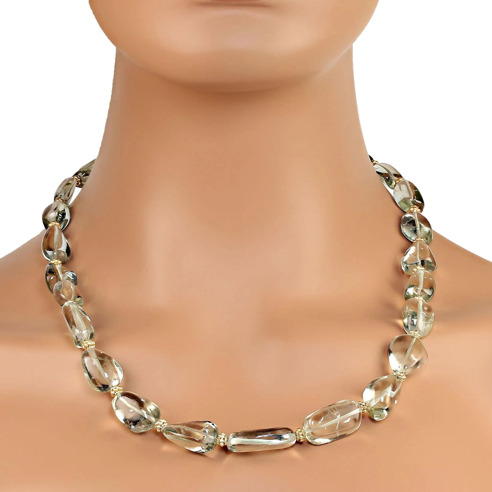 Praziolite Graduated Necklace With Goldy Accents - 2
