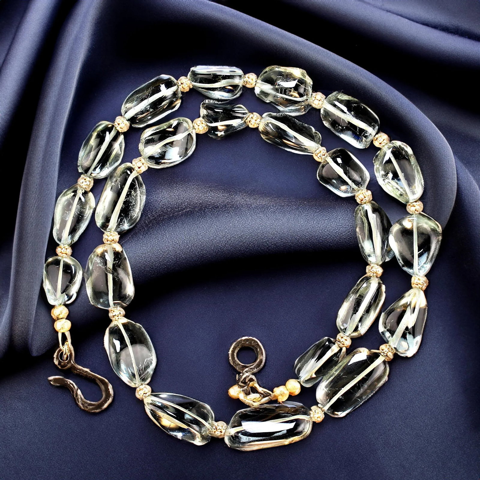 Praziolite Graduated Necklace With Goldy Accents - 5
