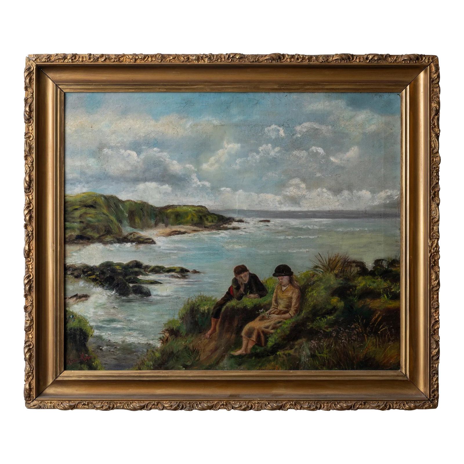 "Young Dreams" Genre Painting After James Clarke Hook: A genre painting after James Clarke Hook, copied and signed by Alice Kopp, circa 1890. Known as Hookscapes, Hooke sought out coastal areas around Scotland, Wales, Devon and Cornwall to create his