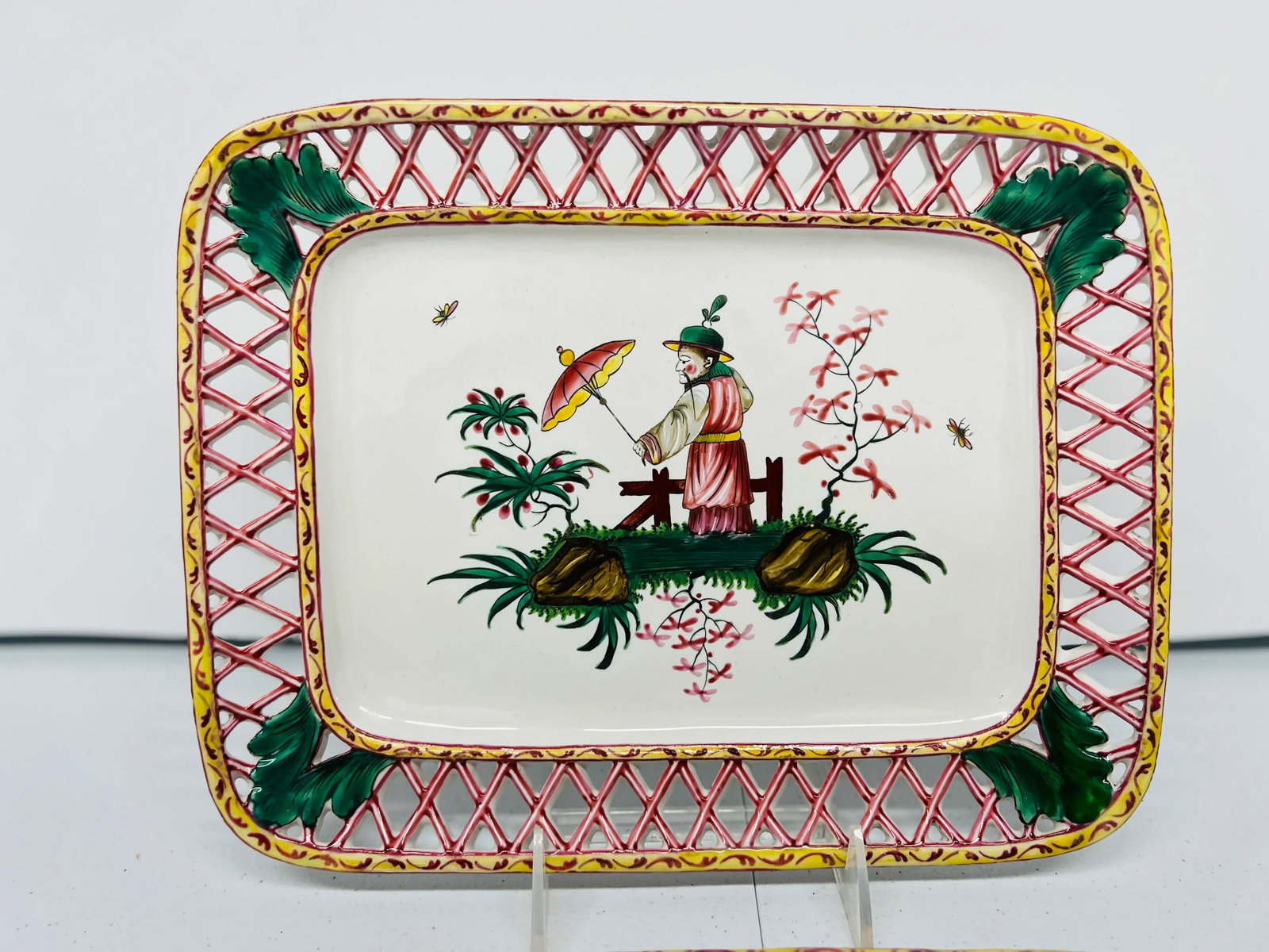 Antique French Faience Chinoiserie Decorated Pierced Platters C.1880 - 5
