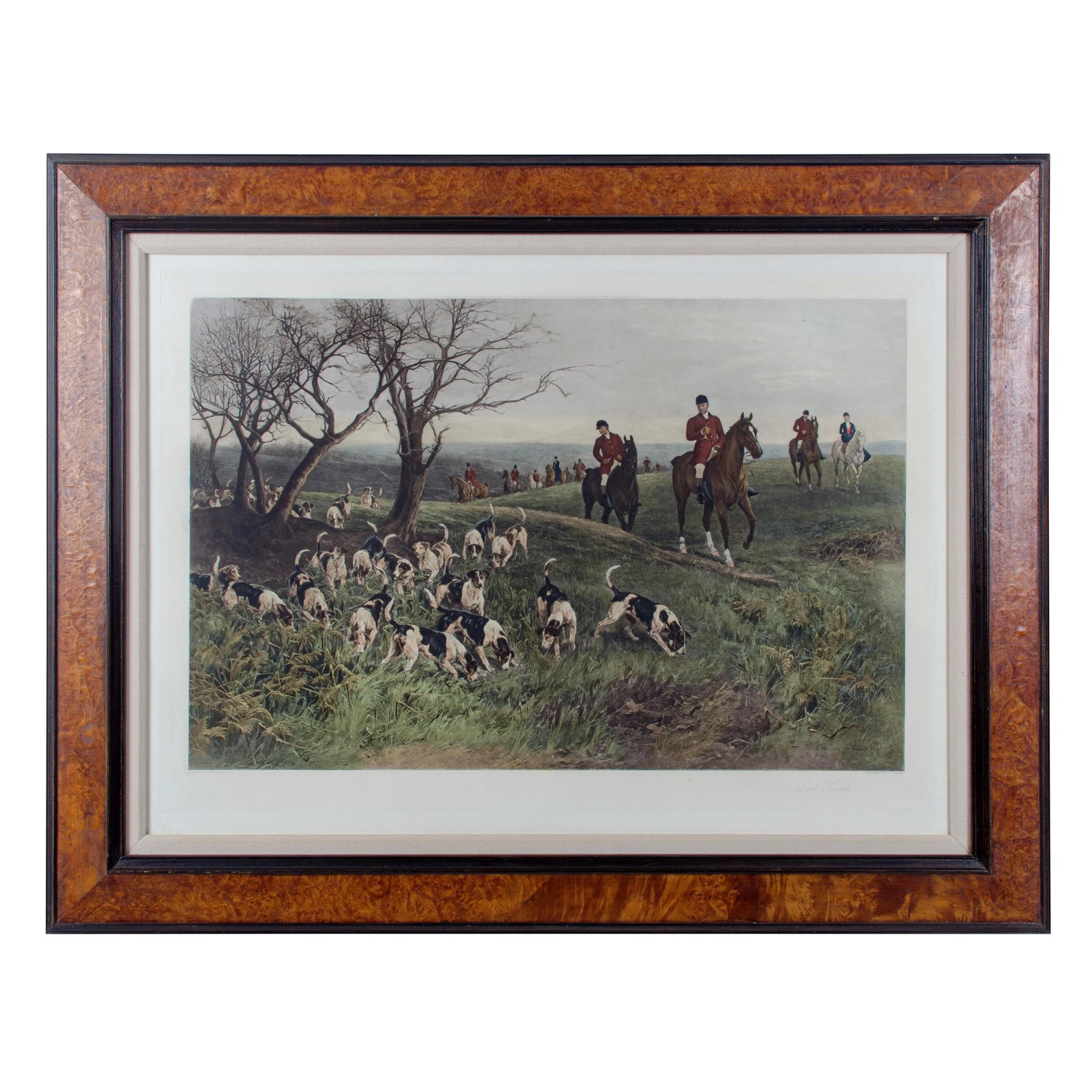 "Lost Scent" Hunt Scene Intaglio Print After Heywood Hardy: Offered is a framed print entitled "Lost Scent" after the painting by Heywood Hardy(1842-1933), a British artist known for his animal paintings and equestrian portraits. It was published in London