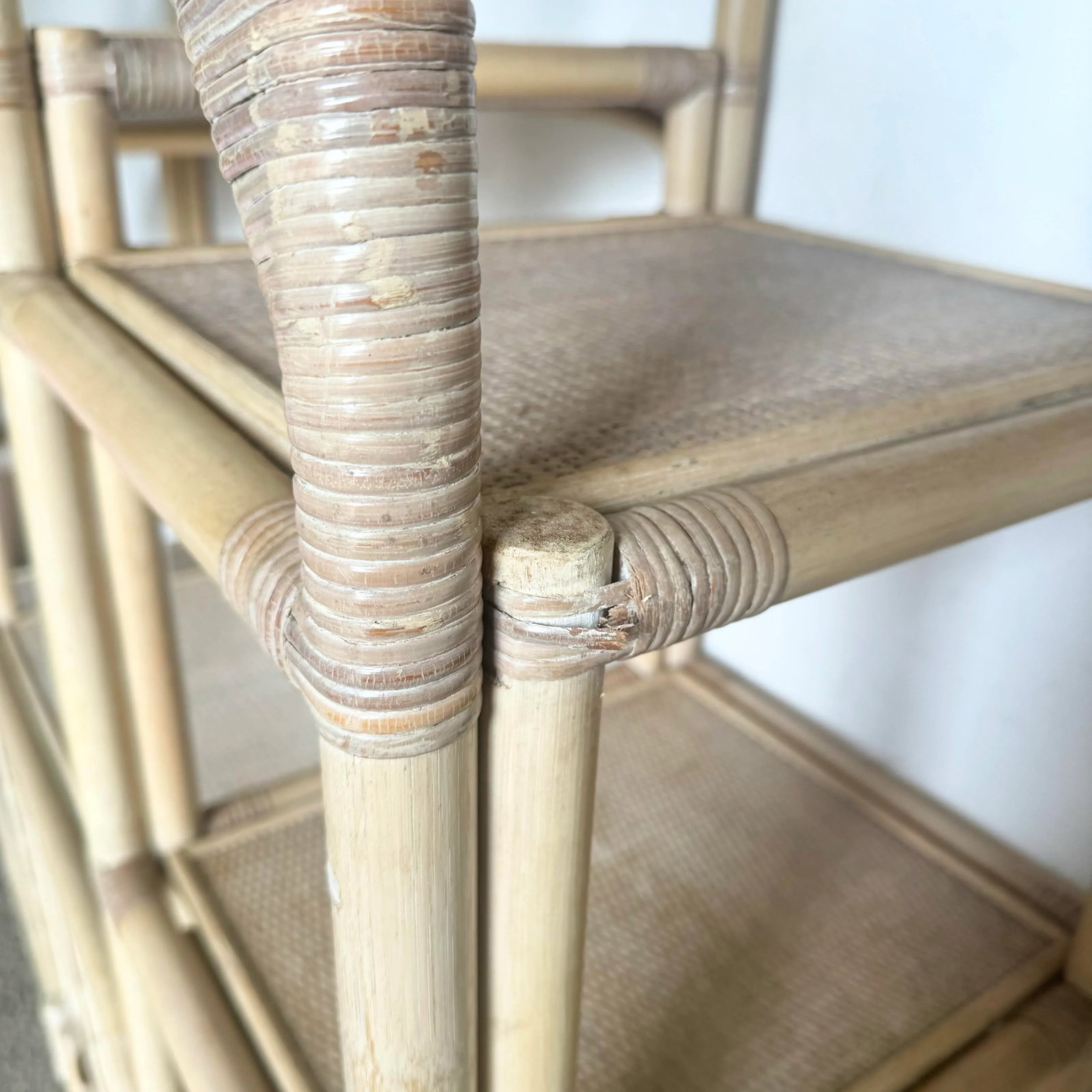Boho Chic Blonde Rattan Arched Top Etagere - 11