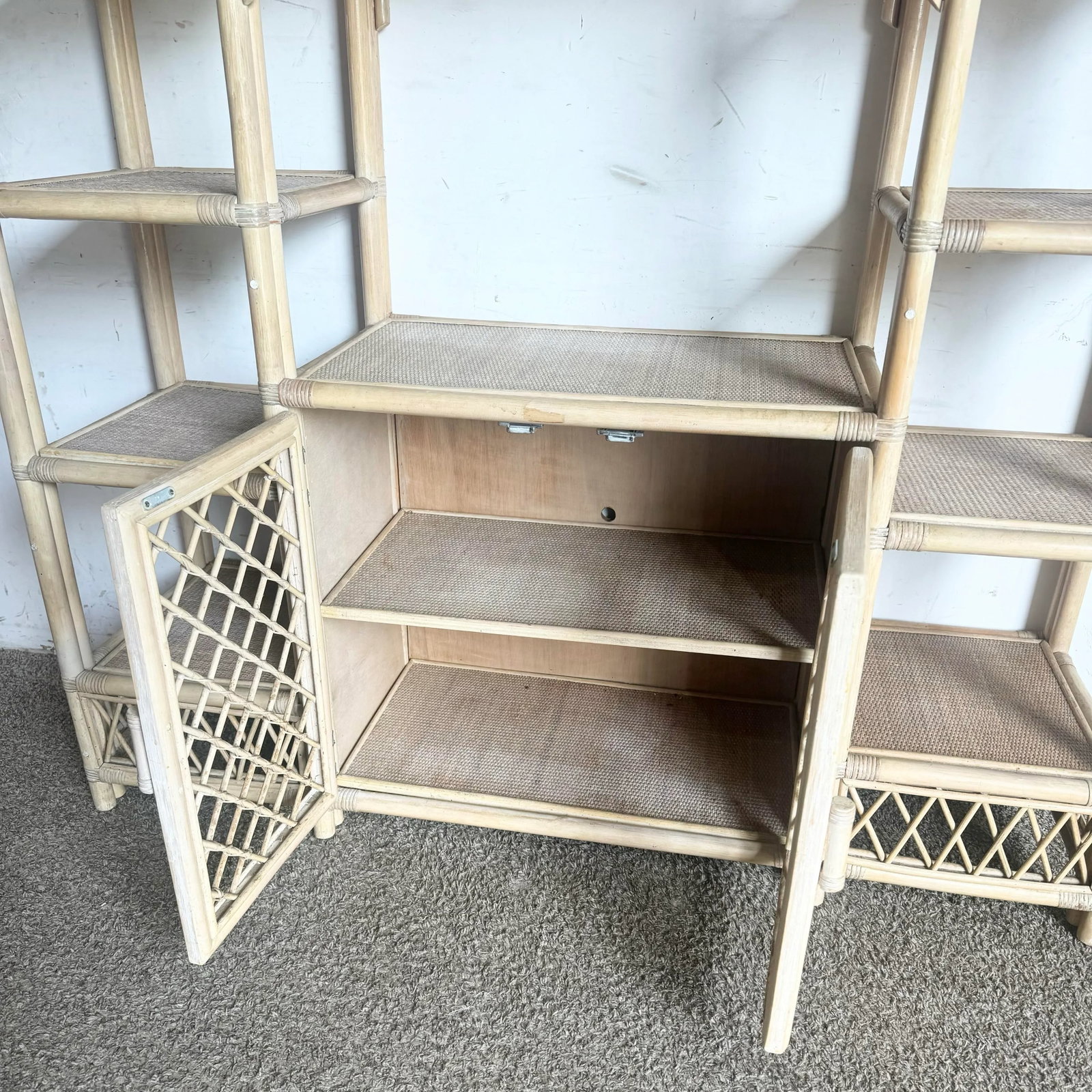Boho Chic Blonde Rattan Arched Top Etagere - 4