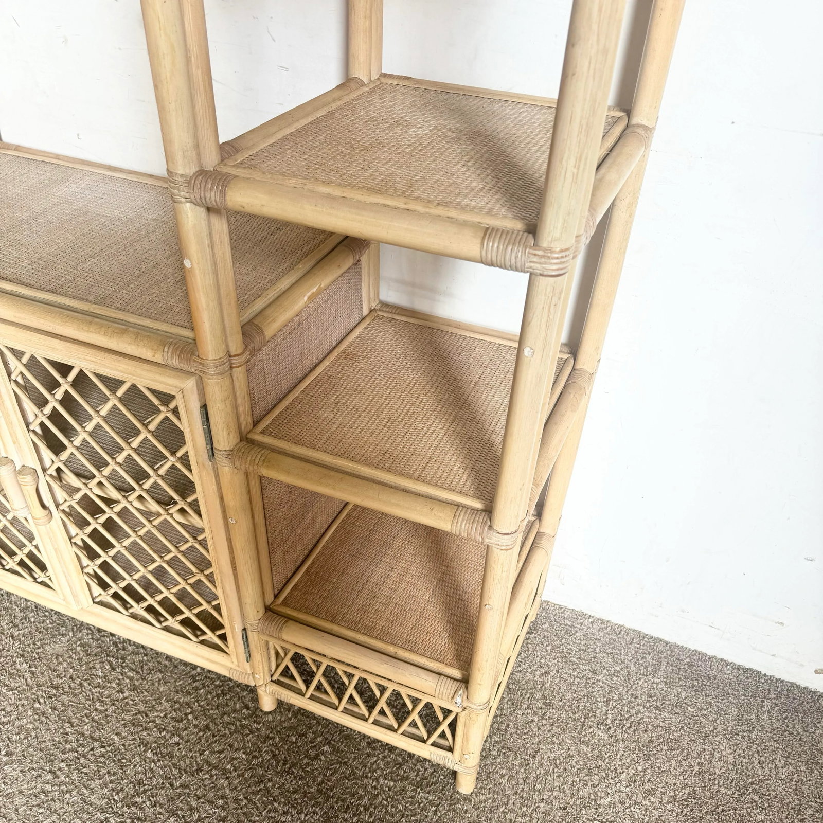 Boho Chic Blonde Rattan Arched Top Etagere - 5