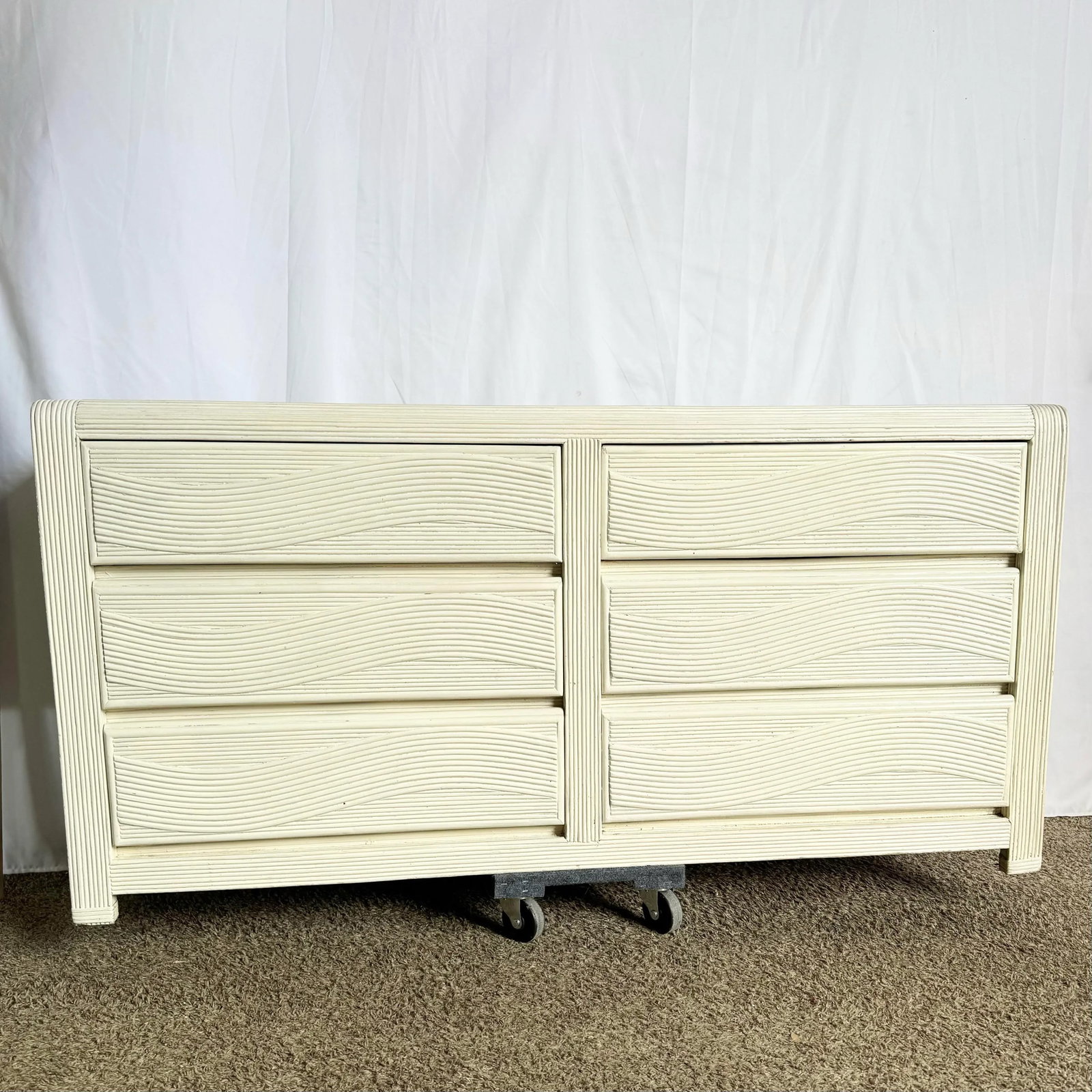 Boho Chic White Wavy Pencil Reed Dresser With Mirror - 5