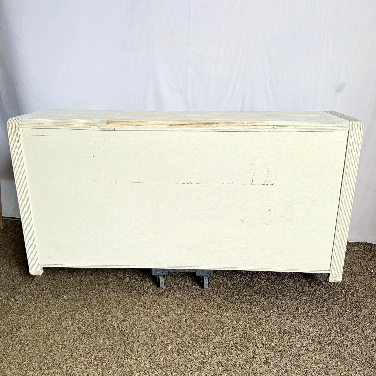 Boho Chic White Wavy Pencil Reed Dresser With Mirror - 7