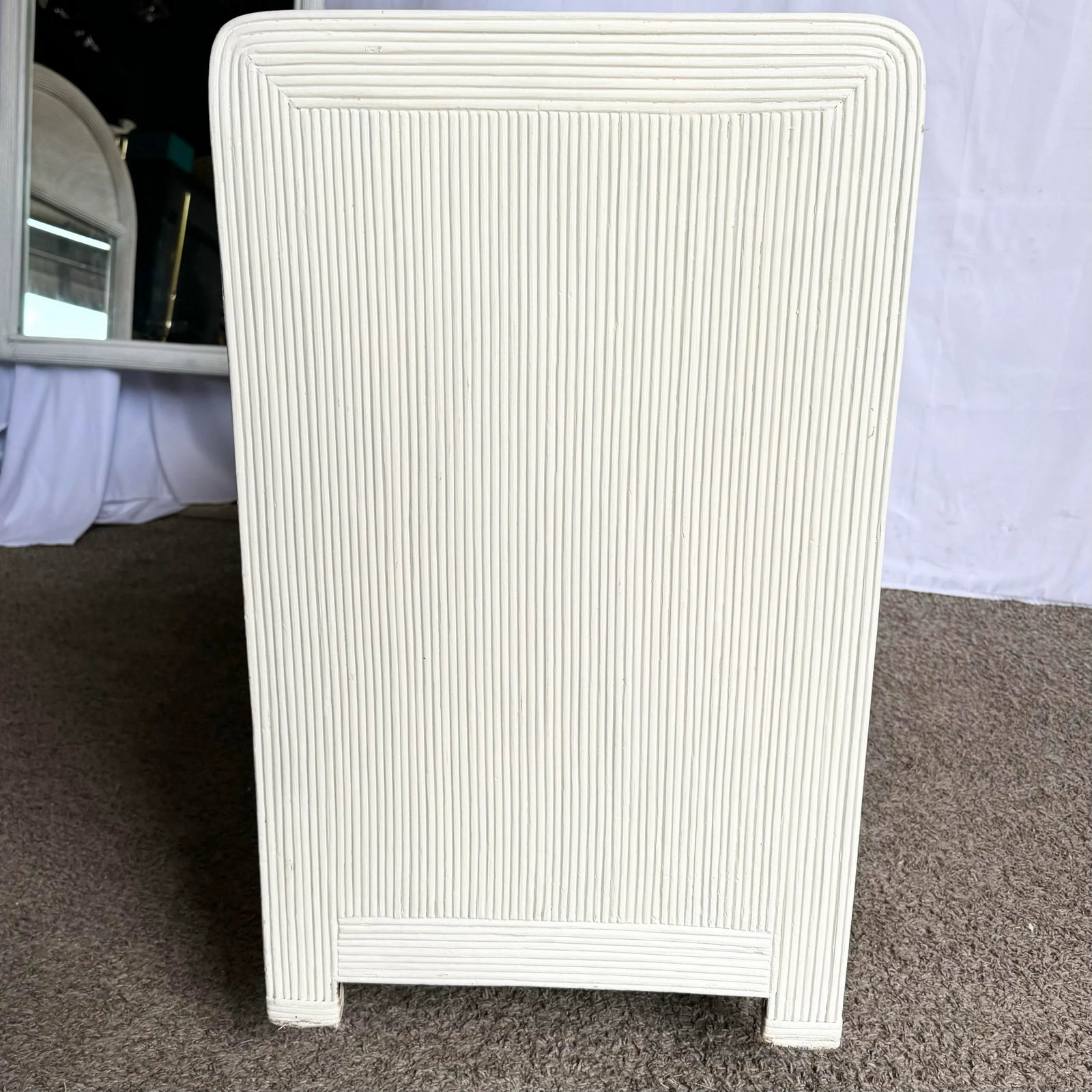 Boho Chic White Wavy Pencil Reed Dresser With Mirror - 8