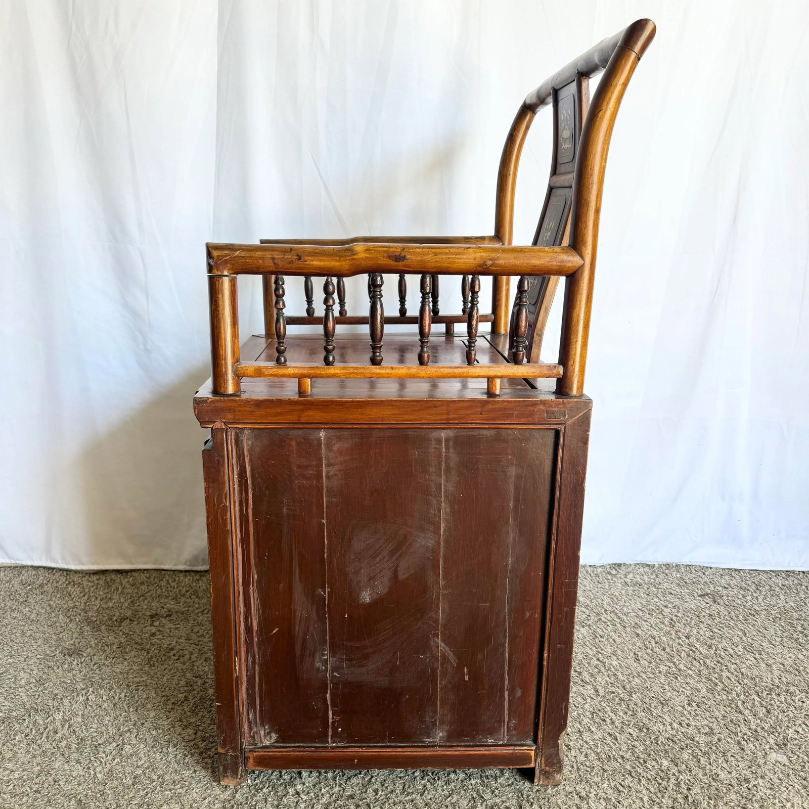 Antique Chinese Qing Dynasty Style Inlayed and Carved Storage Chair - 3