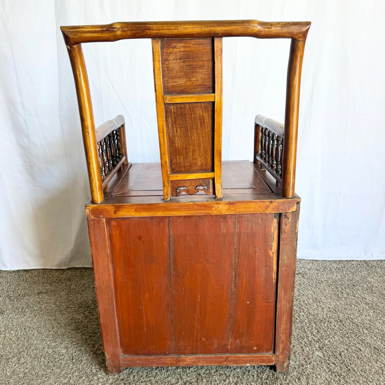 Antique Chinese Qing Dynasty Style Inlayed and Carved Storage Chair - 4