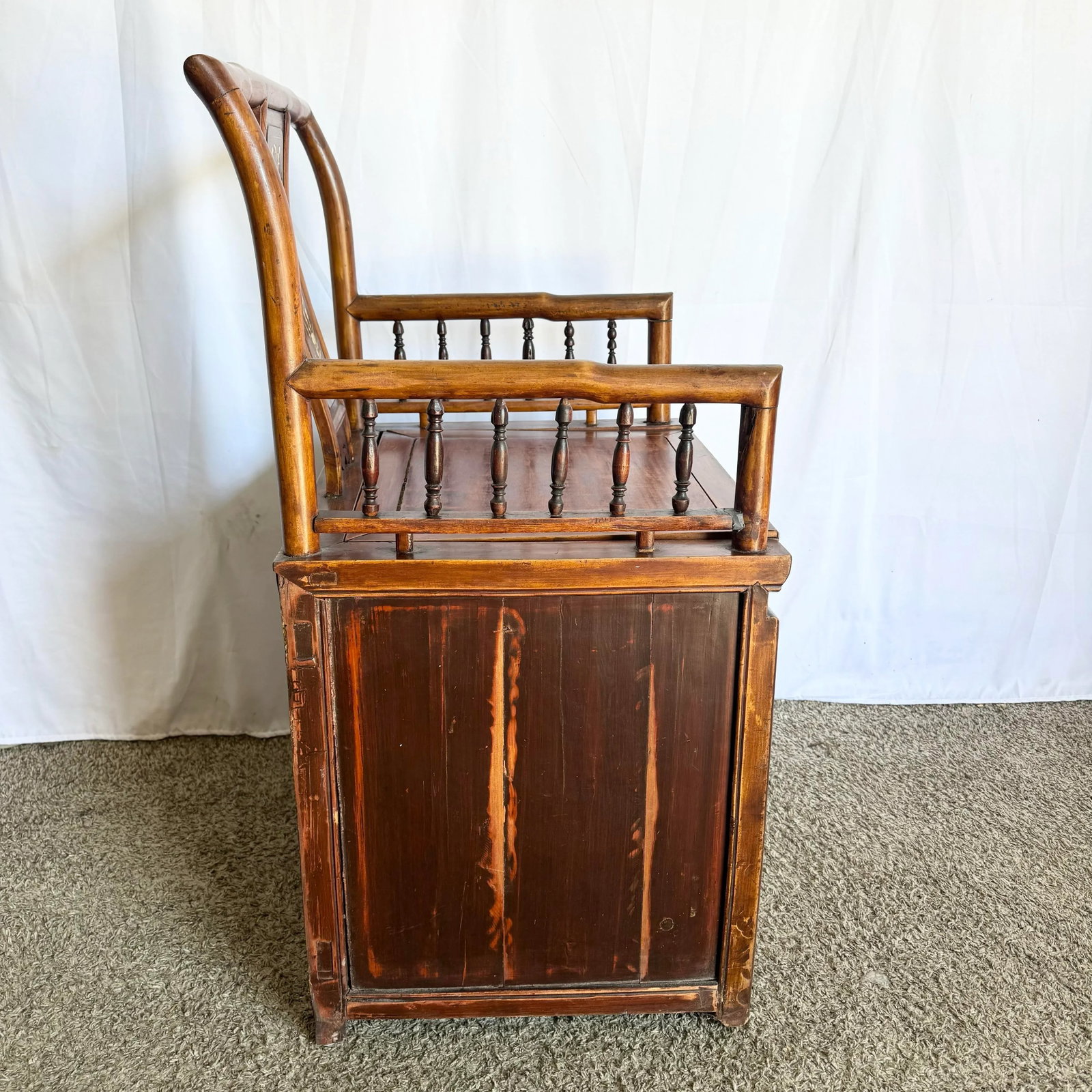 Antique Chinese Qing Dynasty Style Inlayed and Carved Storage Chair - 5