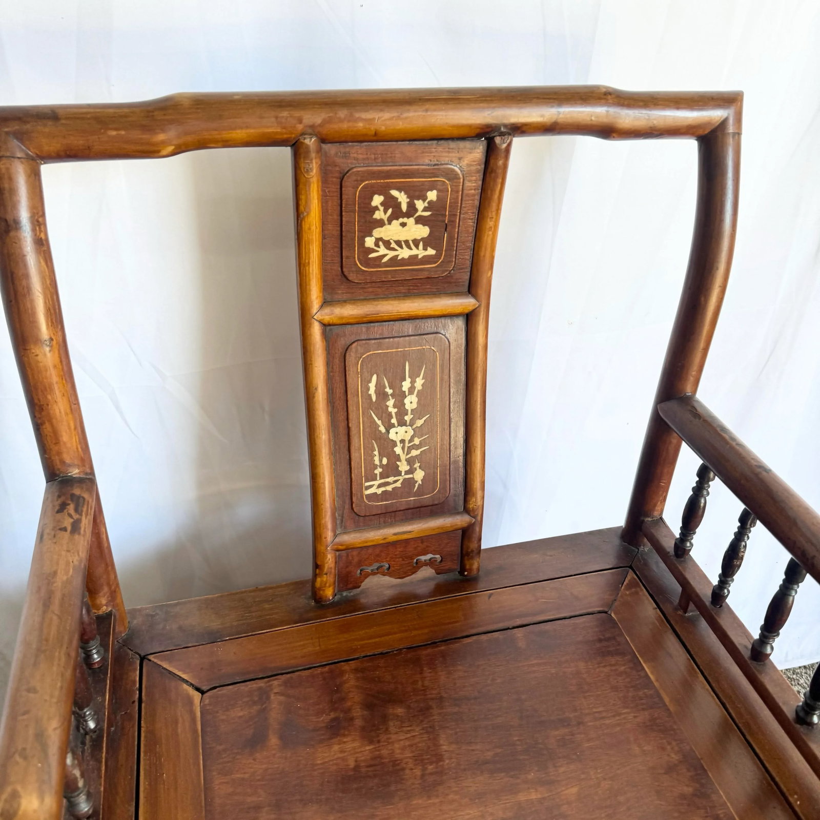 Antique Chinese Qing Dynasty Style Inlayed and Carved Storage Chair - 6