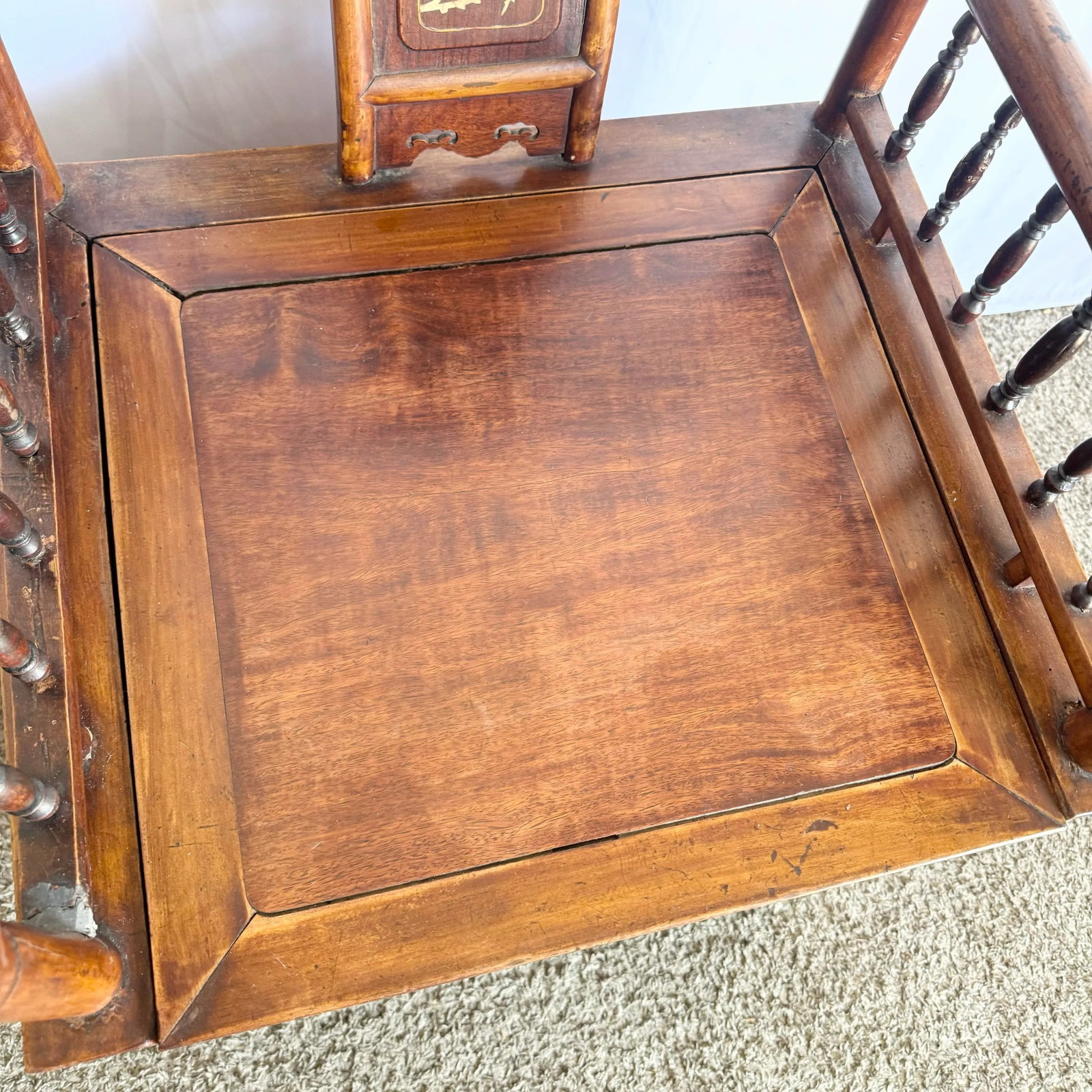 Antique Chinese Qing Dynasty Style Inlayed and Carved Storage Chair - 8