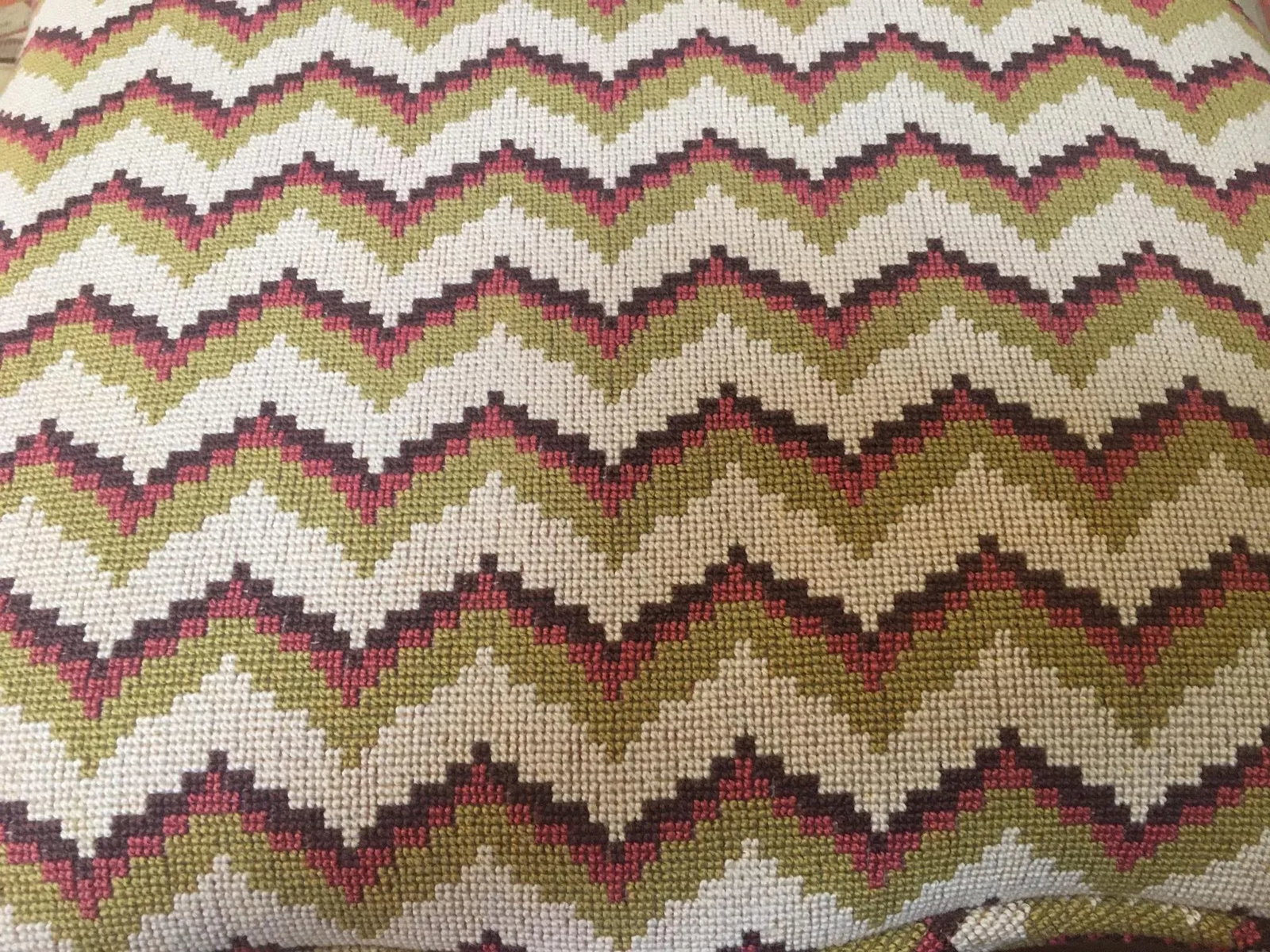 Regency Mahogany Serpentine Footstool W/ Chevron Pattern Needlepoint Upholstery - 7