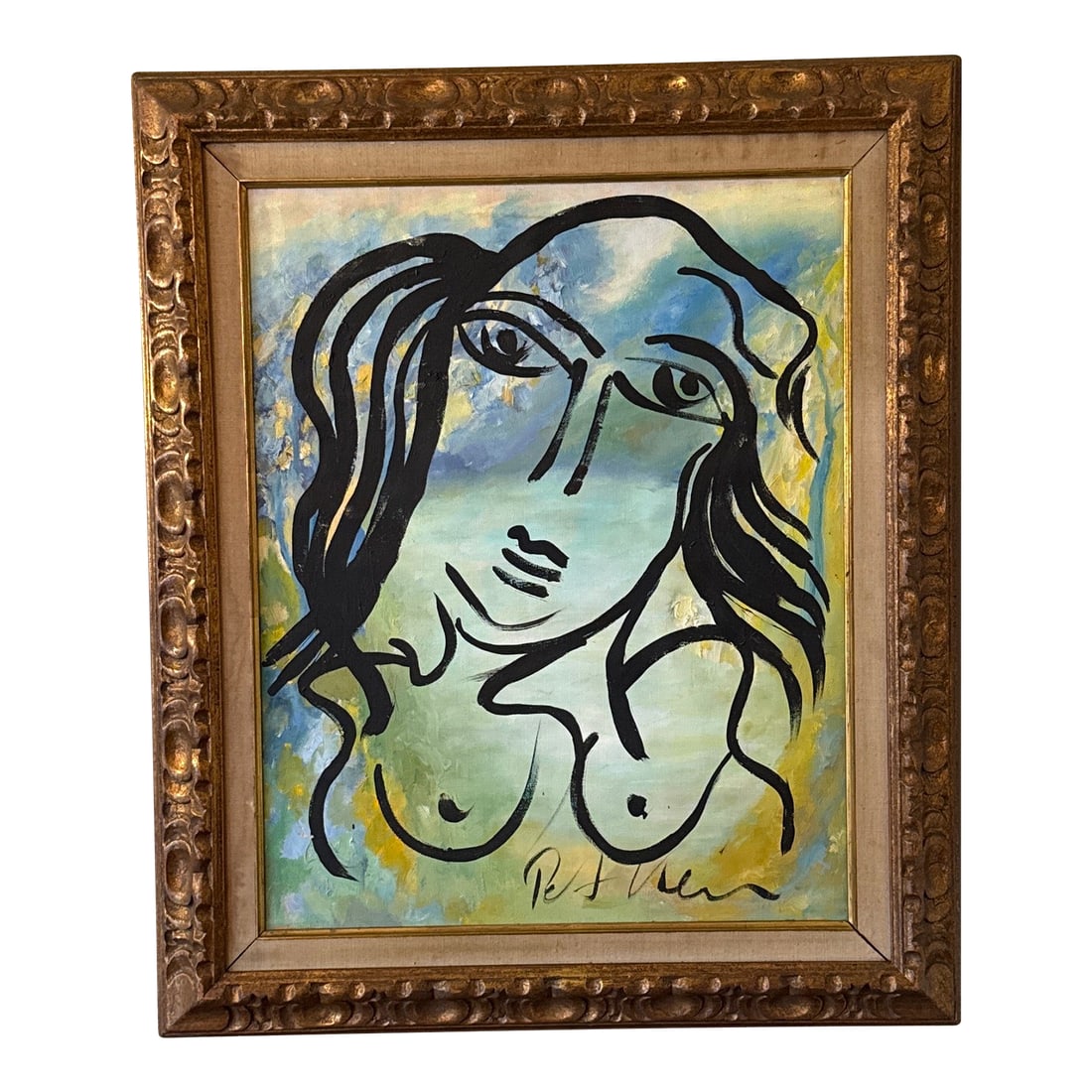 Peter Keil Mid Century Oil Painting of Abstract Figure: Peter Robert Keil (German; born 1942) Abstract figure, mid 20th century Oil painting on artist panel Signed to the lower right Fabulously framed to complement the art perfectly. Condition: